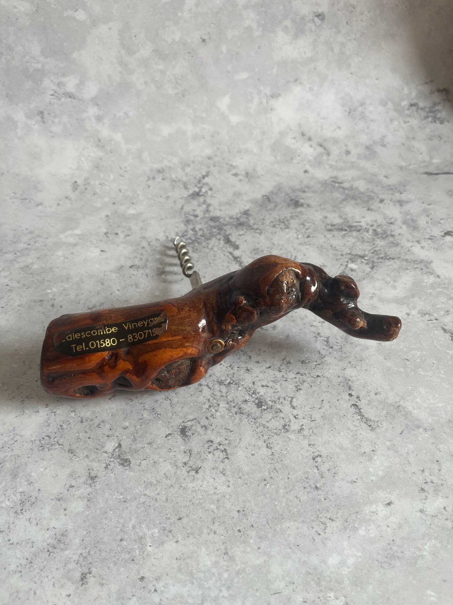 Vintage Root Wood Handle Corkscrew Grape Vine Retro Barware