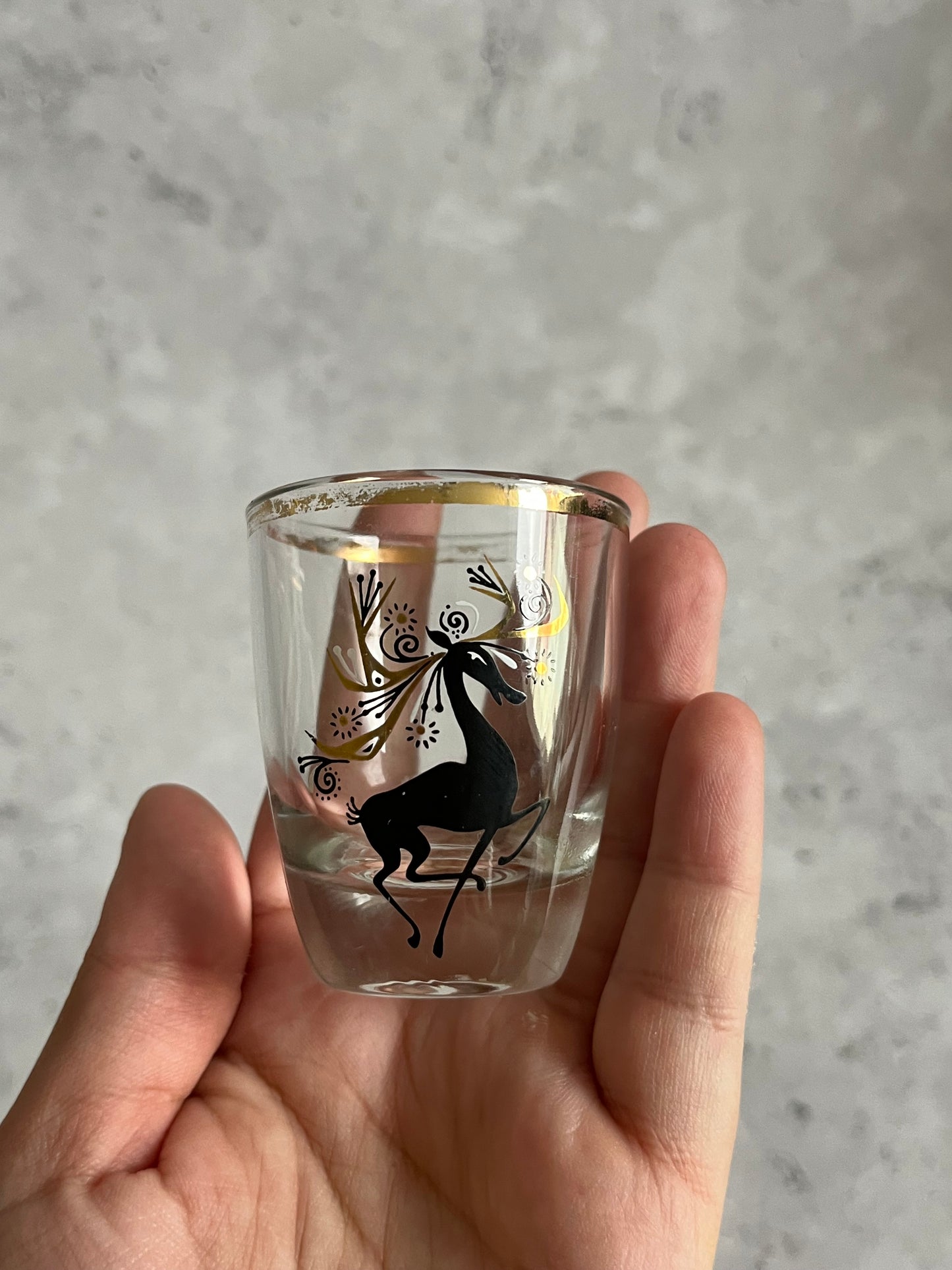 Vintage Set Of Two Clear Shot Glasses Kitsch Christmas Reindeer Design Glasses Retro Barware
