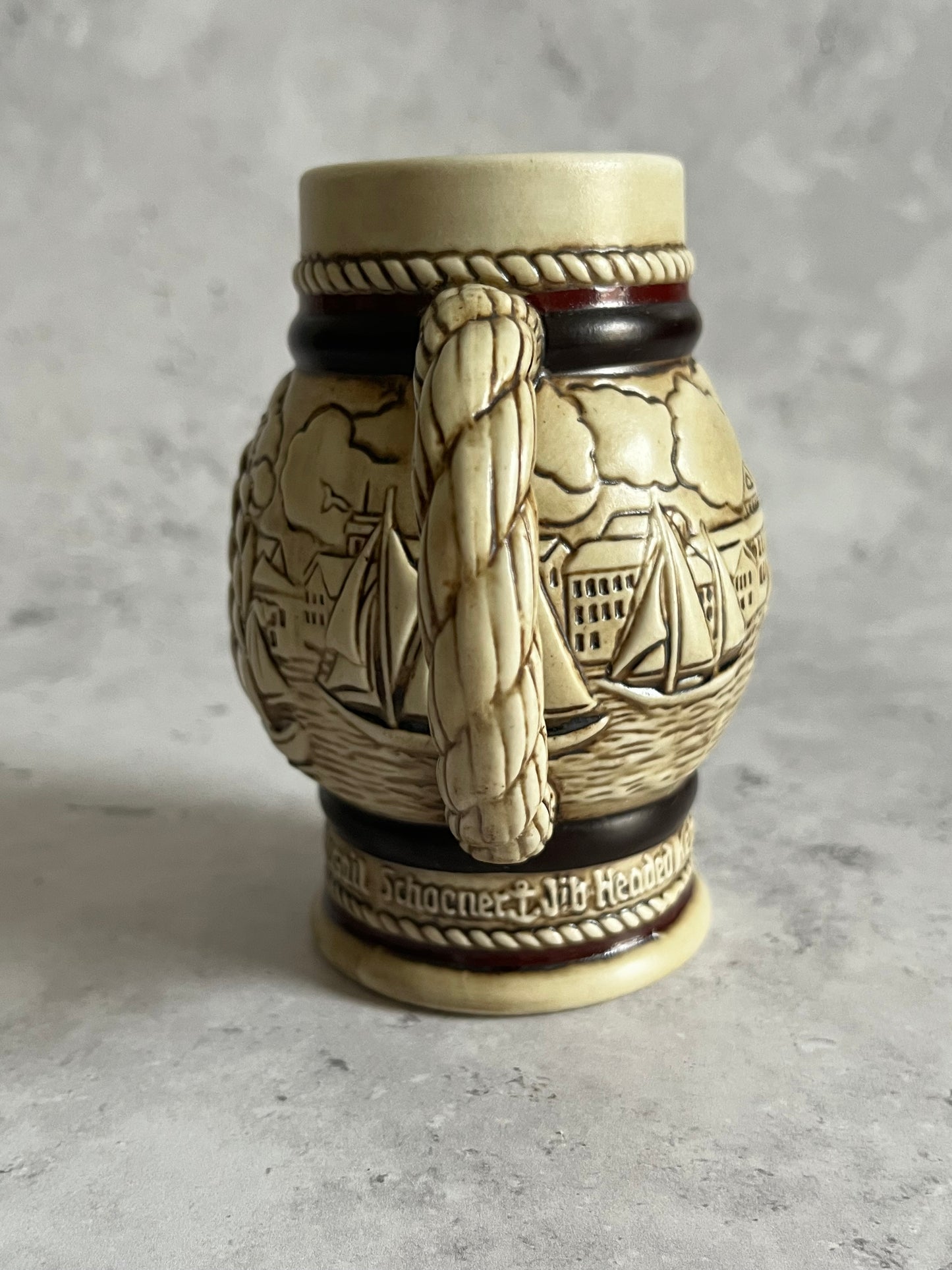 Avon Brazilian Handcrafted Stein Nautical Theme Rope Styled Handle 1982 Small Tankard