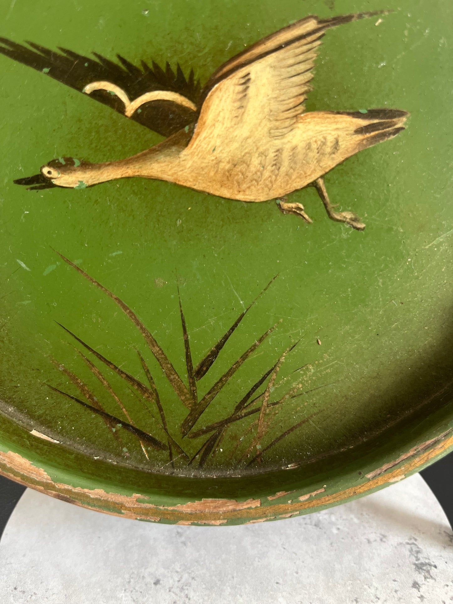 Vintage Lord Robert’s Workshops Dark Green Wooden Tray Flying Goose Design