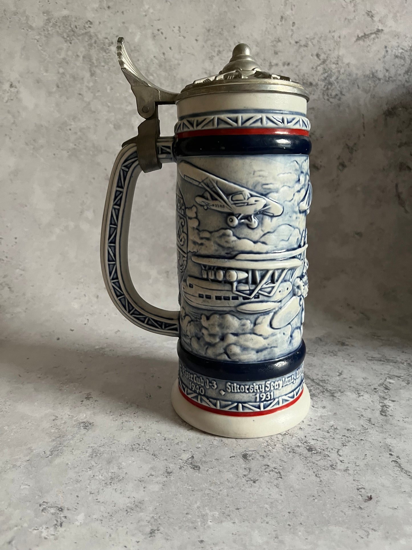 Vintage Avon Handcrafted Aviation Themed Stein 1981 Tankard With Lid