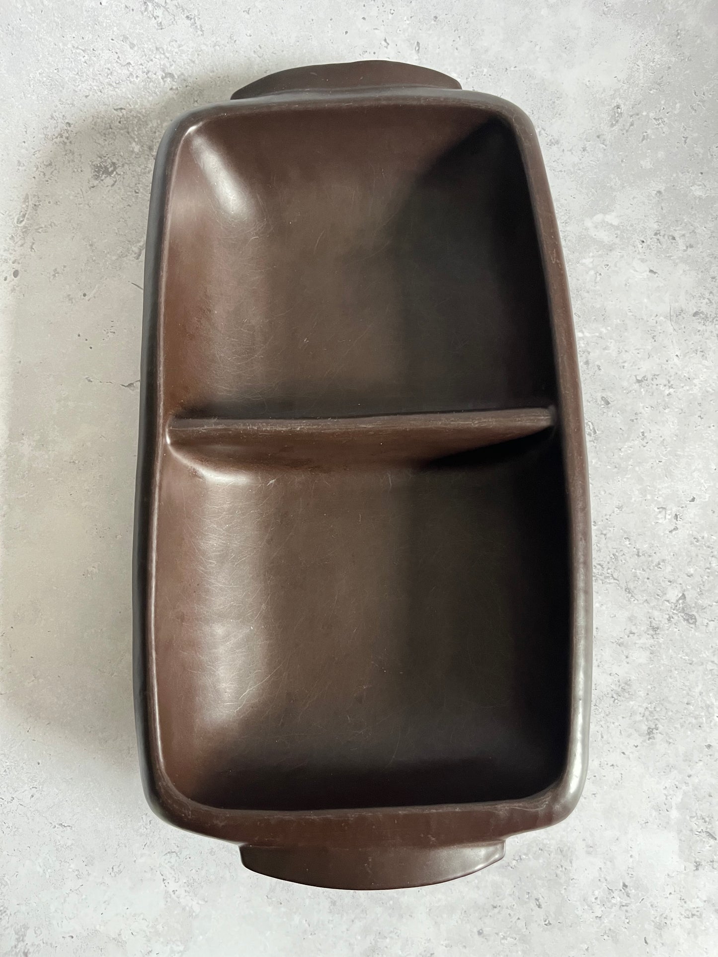Honiton Pottery Dark Brown Sectioned Serving Dish Double Handled Serving Dish Ridged Detail