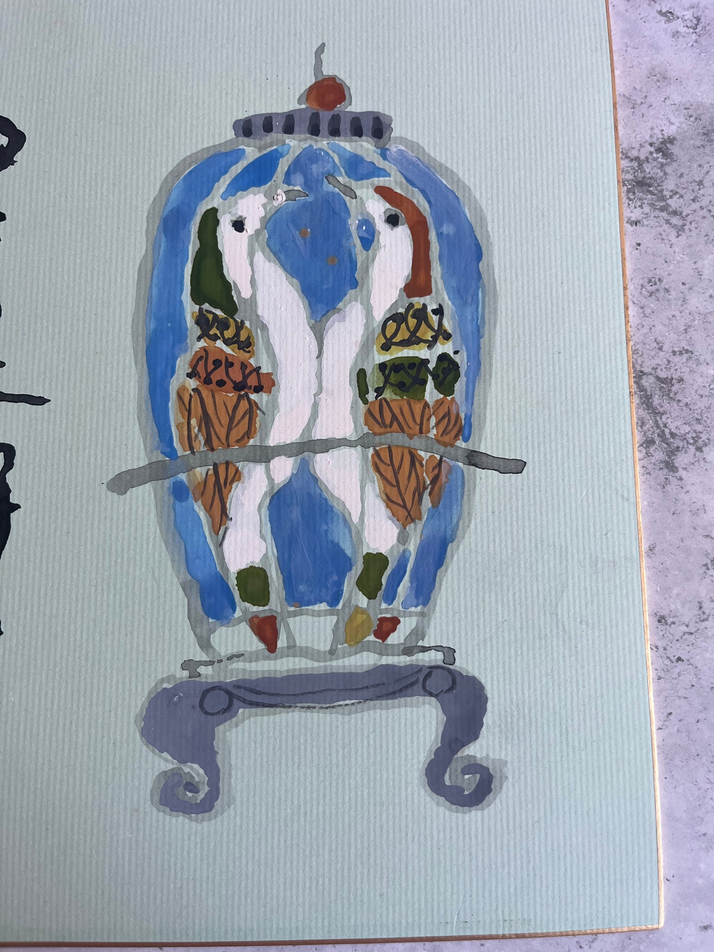Vintage Japanese Shikishi Board Wall Art Caged Birds Design Asian Art
