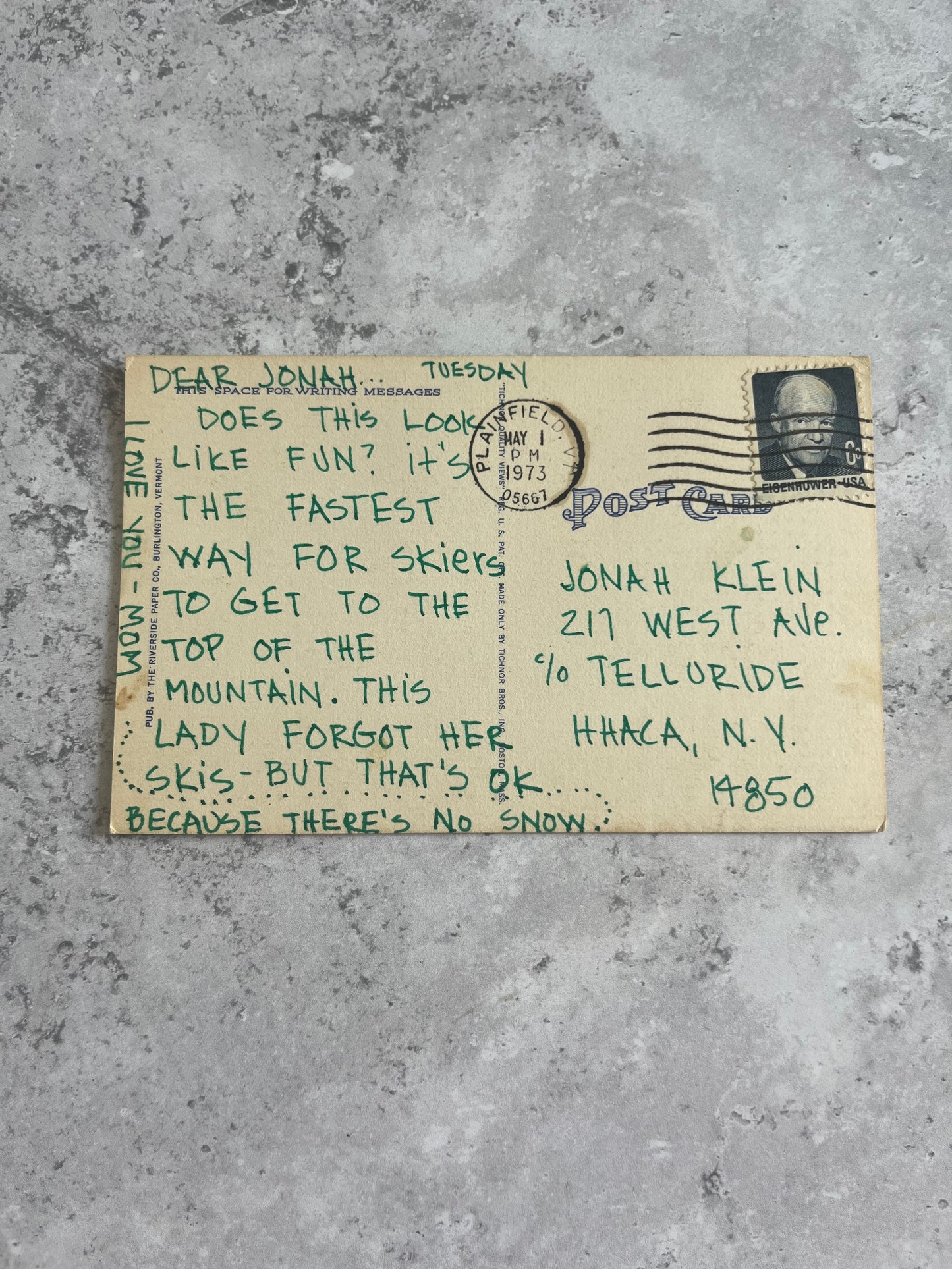 Vintage American Mt. Mansfield Smugglers Notch Vermont Chair Lift Souvenir Blank Postcard