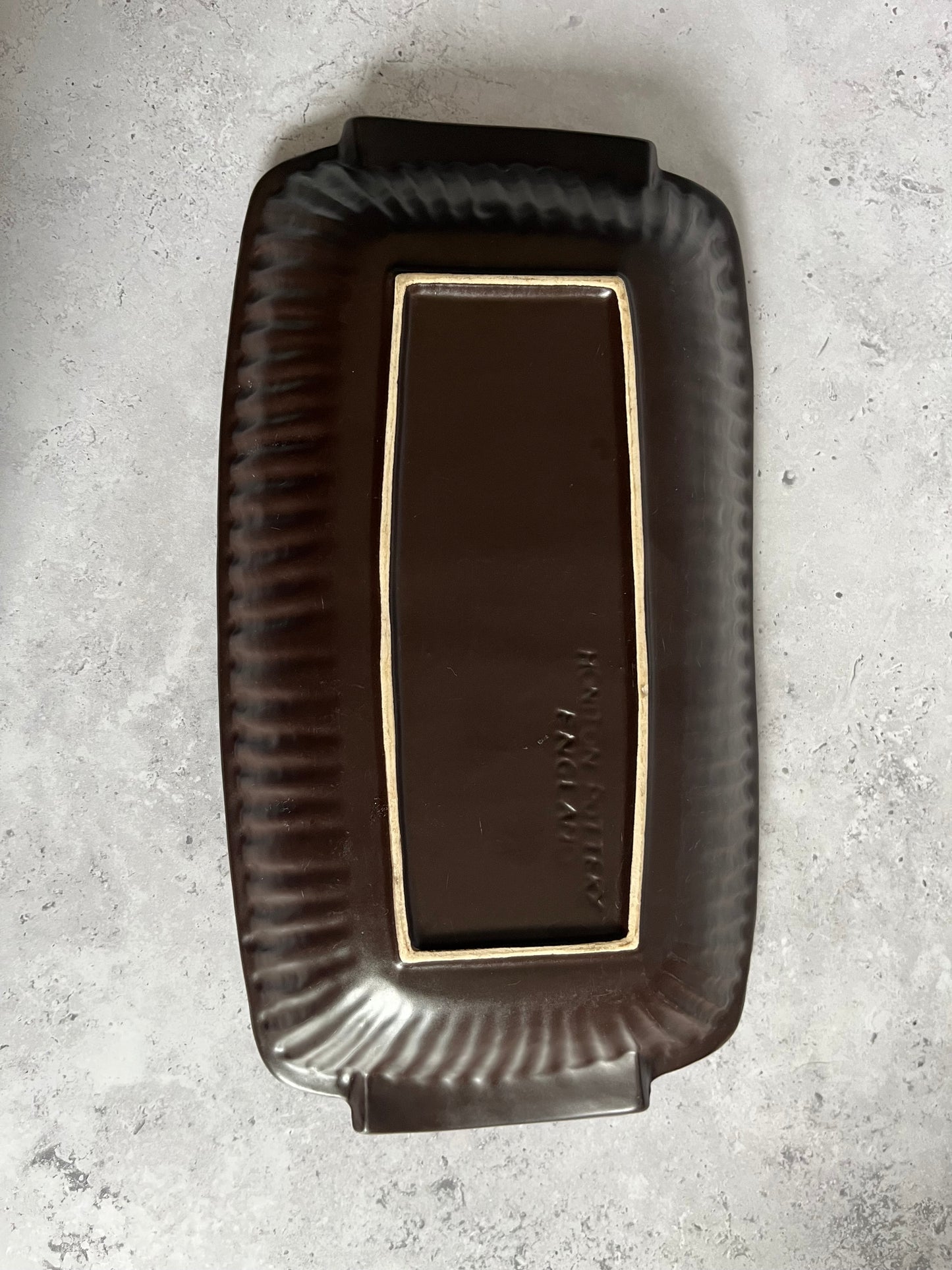 Honiton Pottery Dark Brown Sectioned Serving Dish Double Handled Serving Dish Ridged Detail