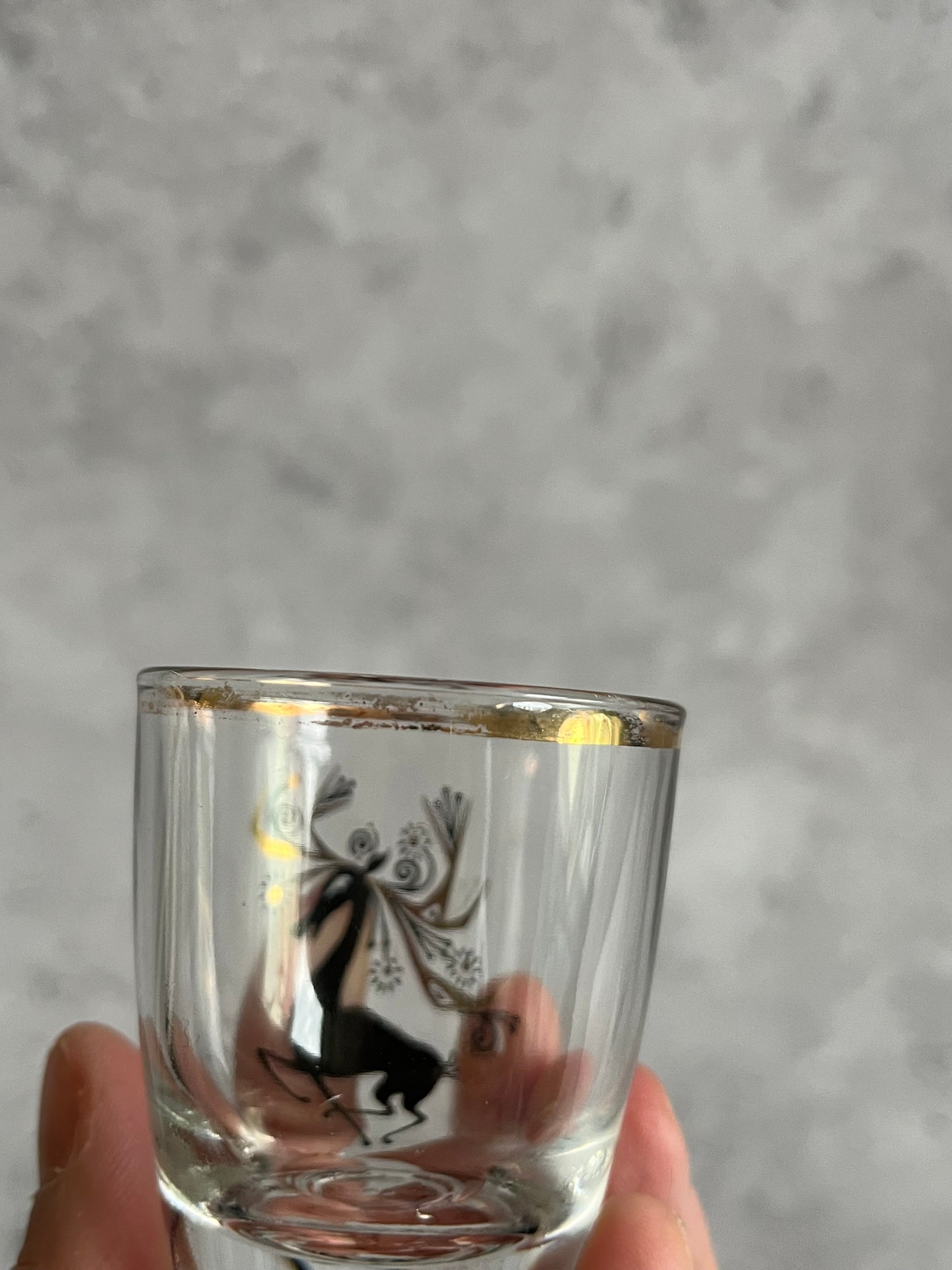 Vintage Set Of Two Clear Shot Glasses Kitsch Christmas Reindeer Design Glasses Retro Barware