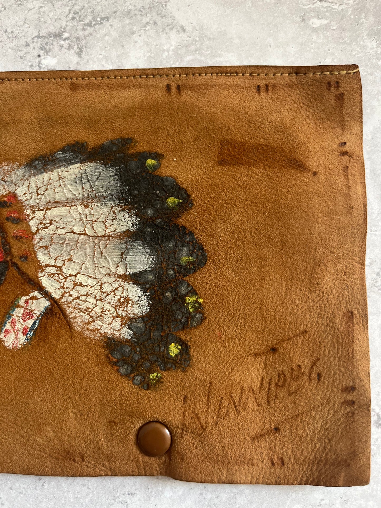 Vintage Hand Painted Native American Design Leather Glove Case