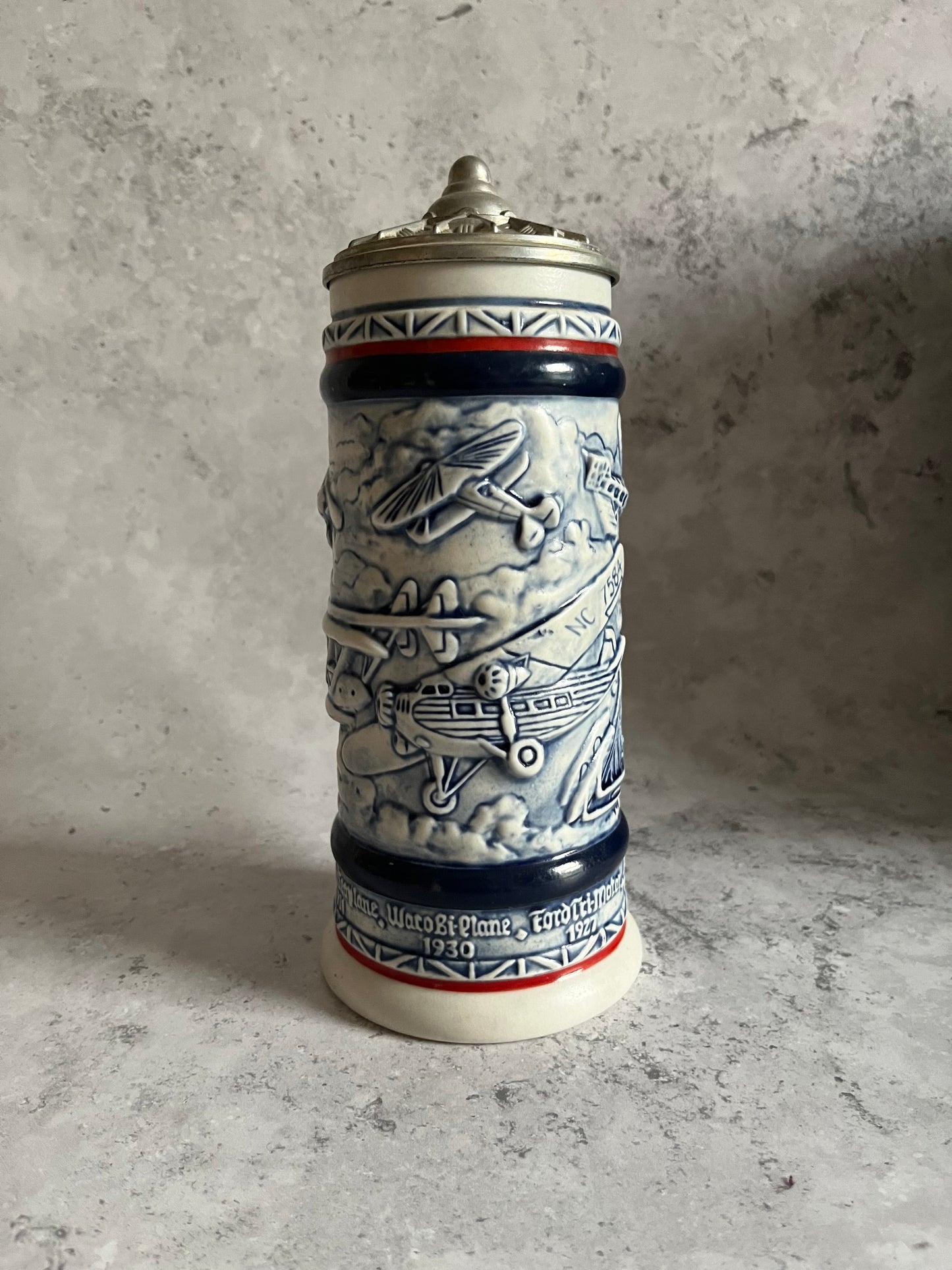 Vintage Avon Handcrafted Aviation Themed Stein 1981 Tankard With Lid