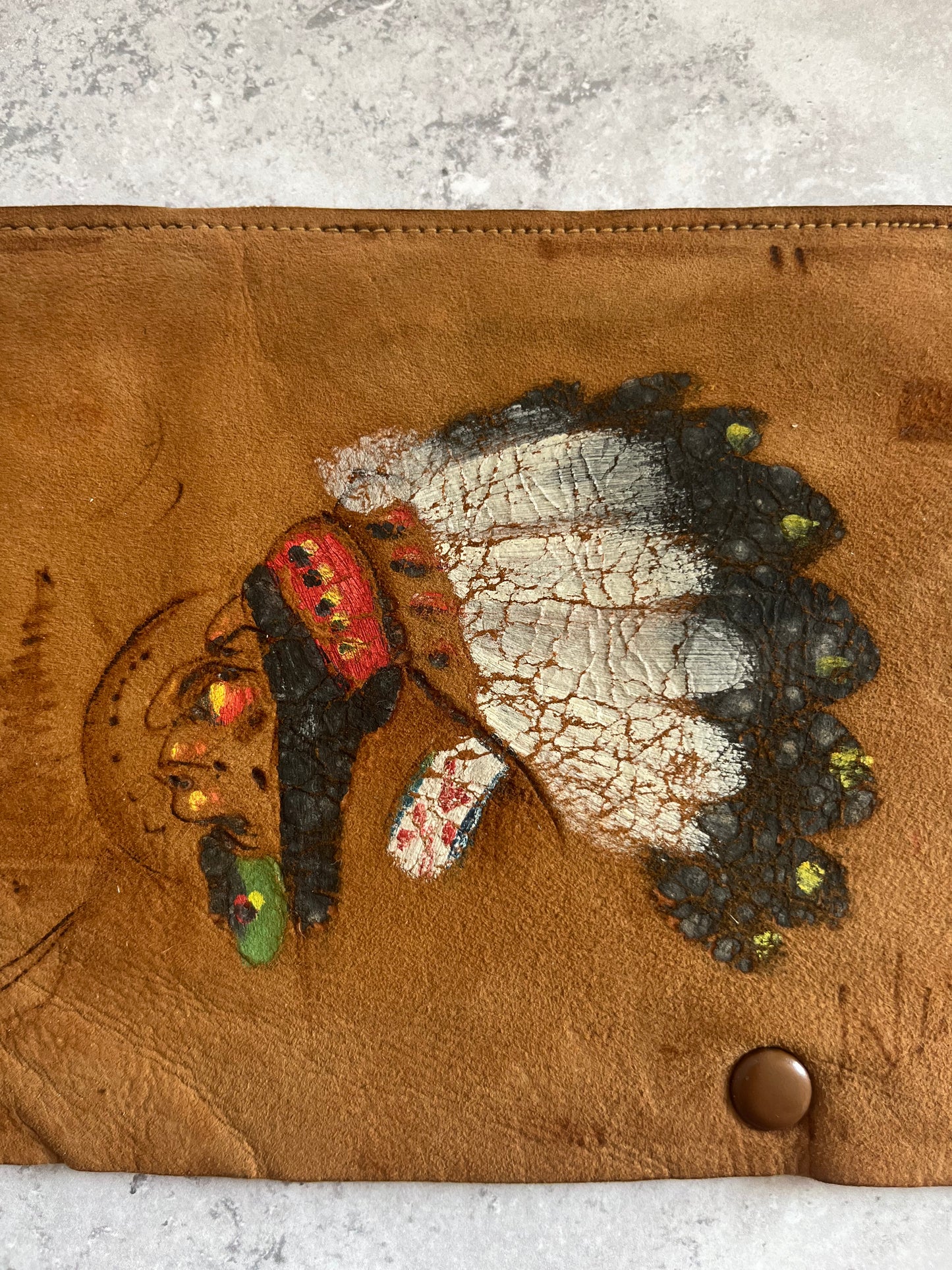Vintage Hand Painted Native American Design Leather Glove Case