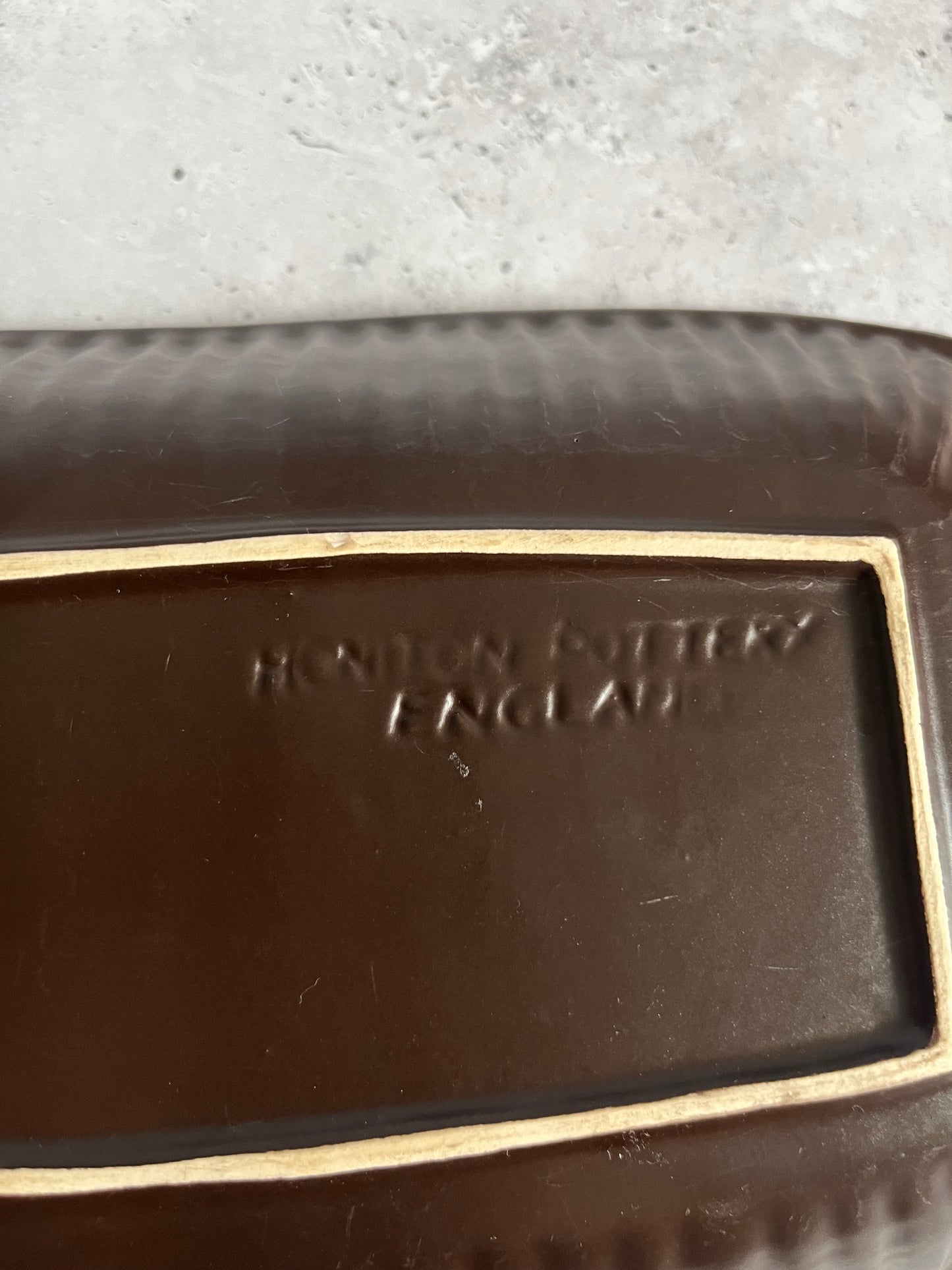 Honiton Pottery Dark Brown Sectioned Serving Dish Double Handled Serving Dish Ridged Detail