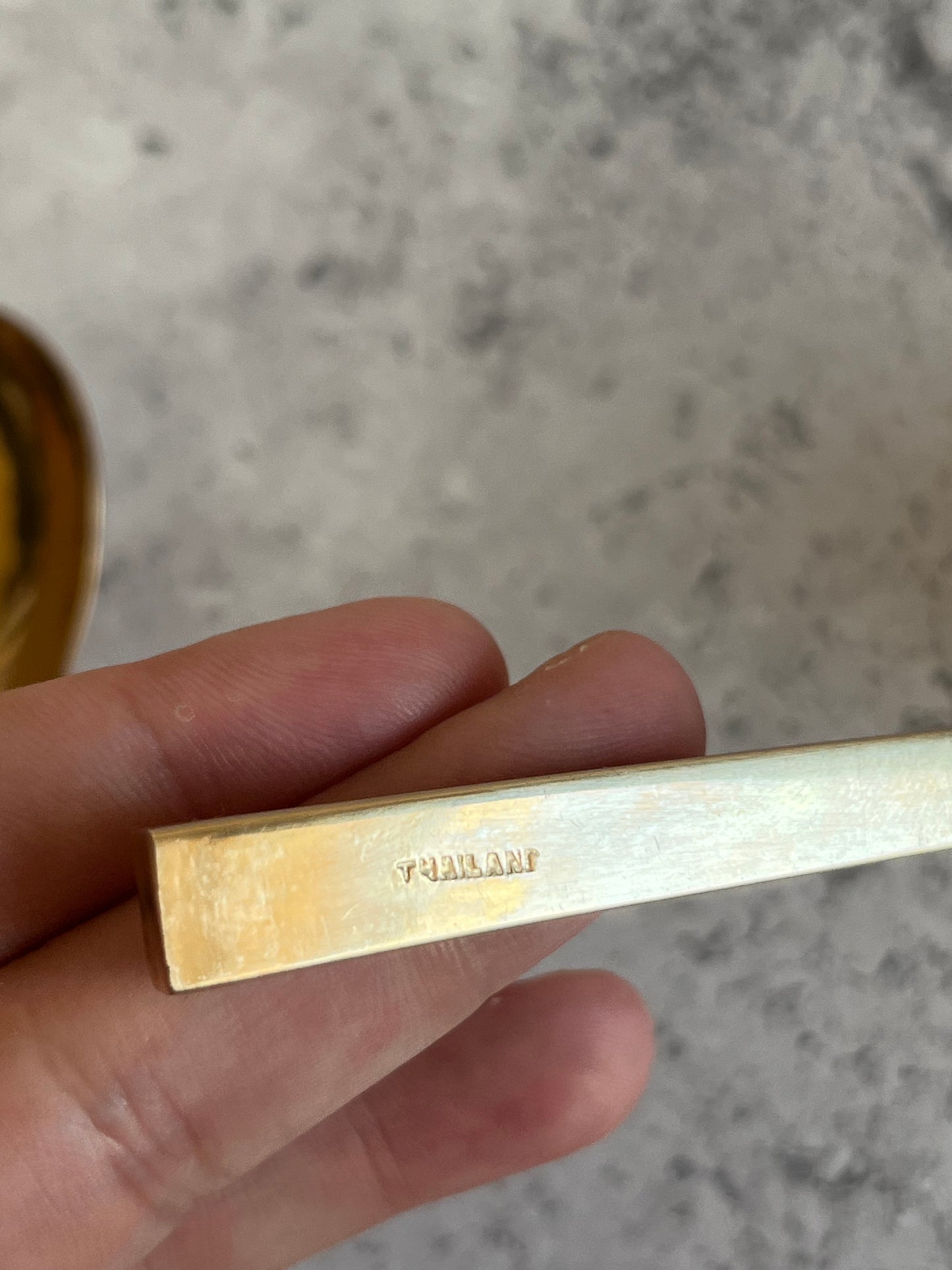 Vintage 1970’s Thai Gold Tone Table Spoons Set Of Six Angular Design