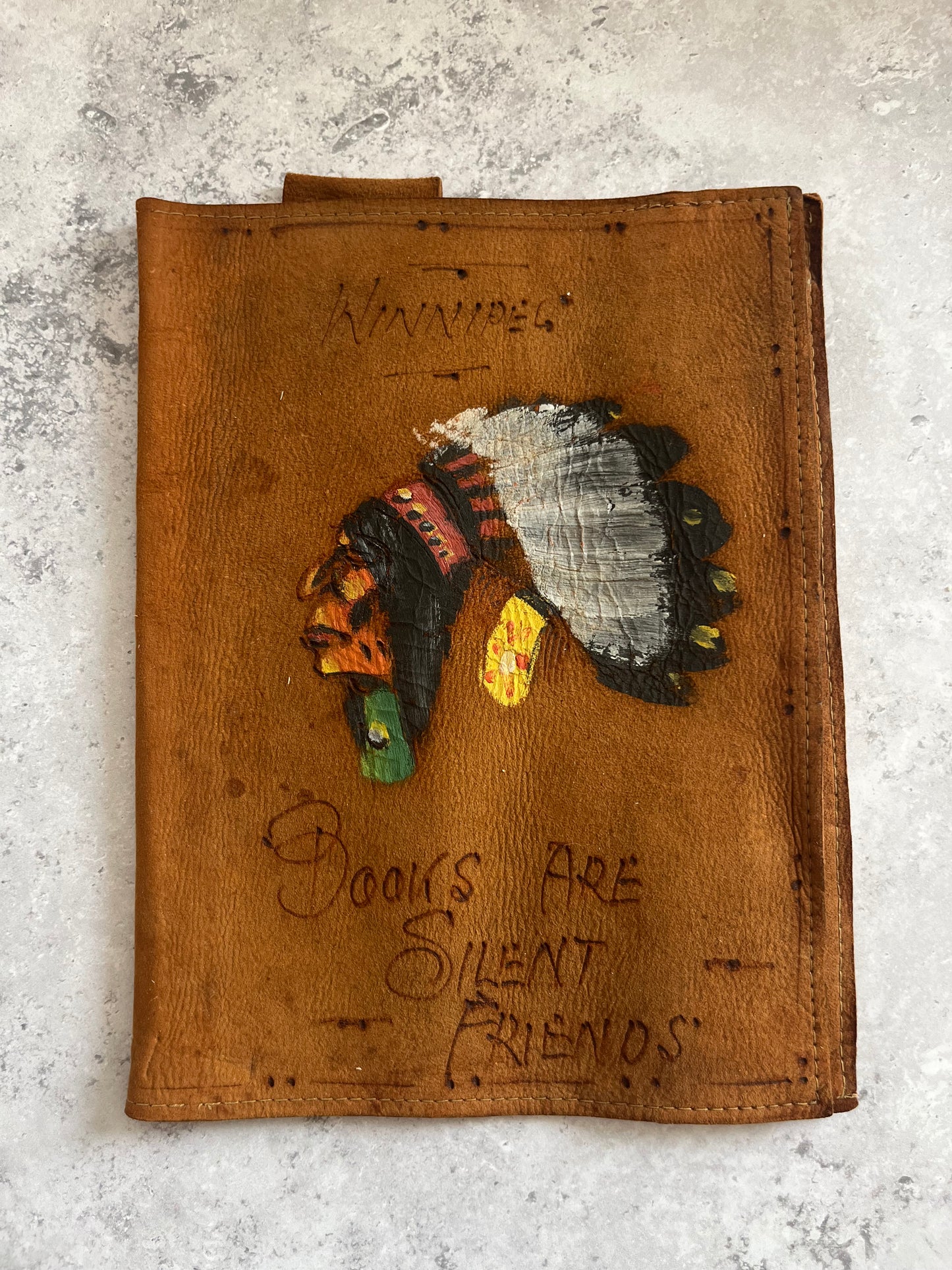 Vintage Hand Painted Native American Art Book Cover Including Bookmark