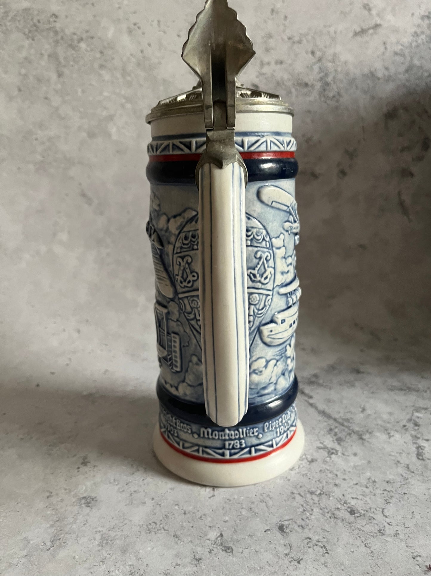 Vintage Avon Handcrafted Aviation Themed Stein 1981 Tankard With Lid