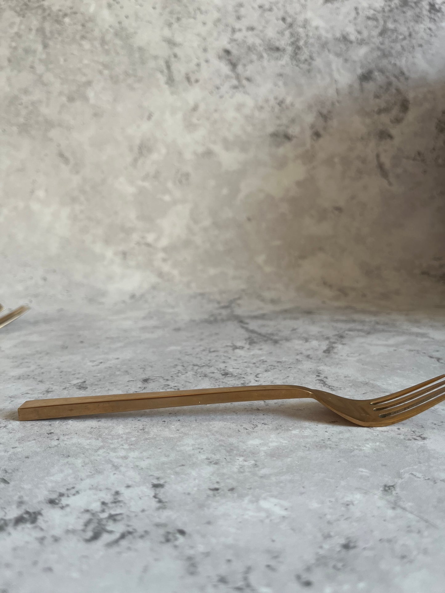 Vintage 1970’s Thai Gold Tone Dinner Forks Set Of Six Angular Design