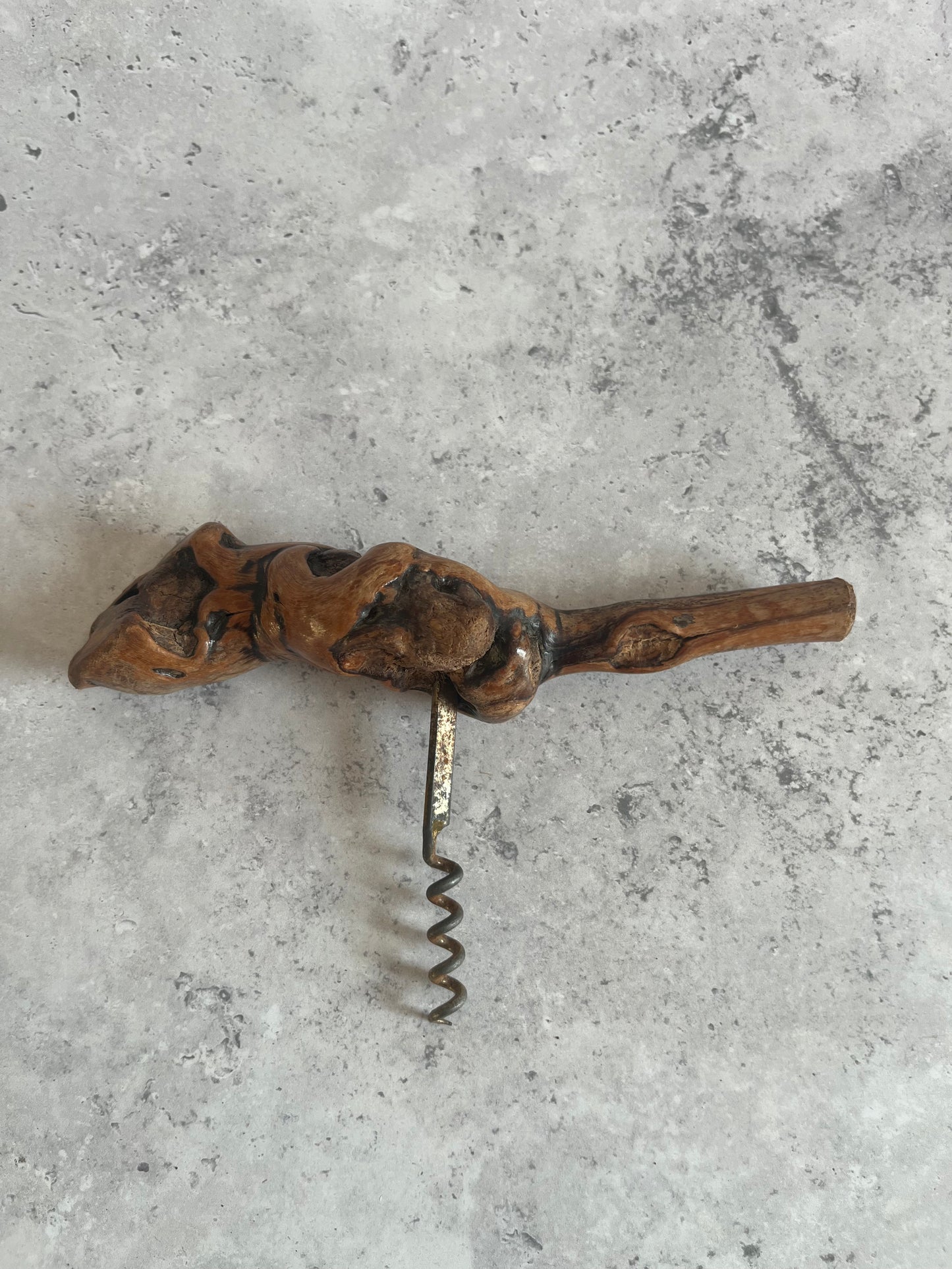 Vintage Root Wood Handle Corkscrew Grape Vine Retro Barware Bottle Opener