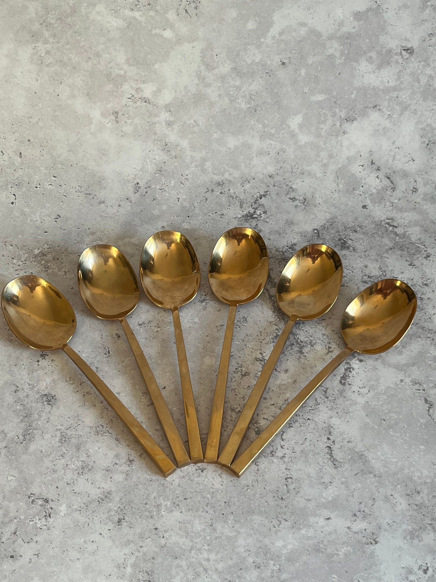 Vintage 1970’s Thai Gold Tone Table Spoons Set Of Six Angular Design