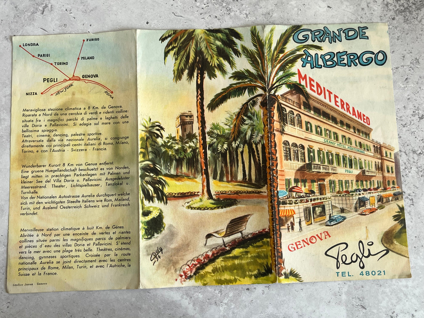 Vintage 1950’s Hotel Grande Albergo Brochure Genova Booklet