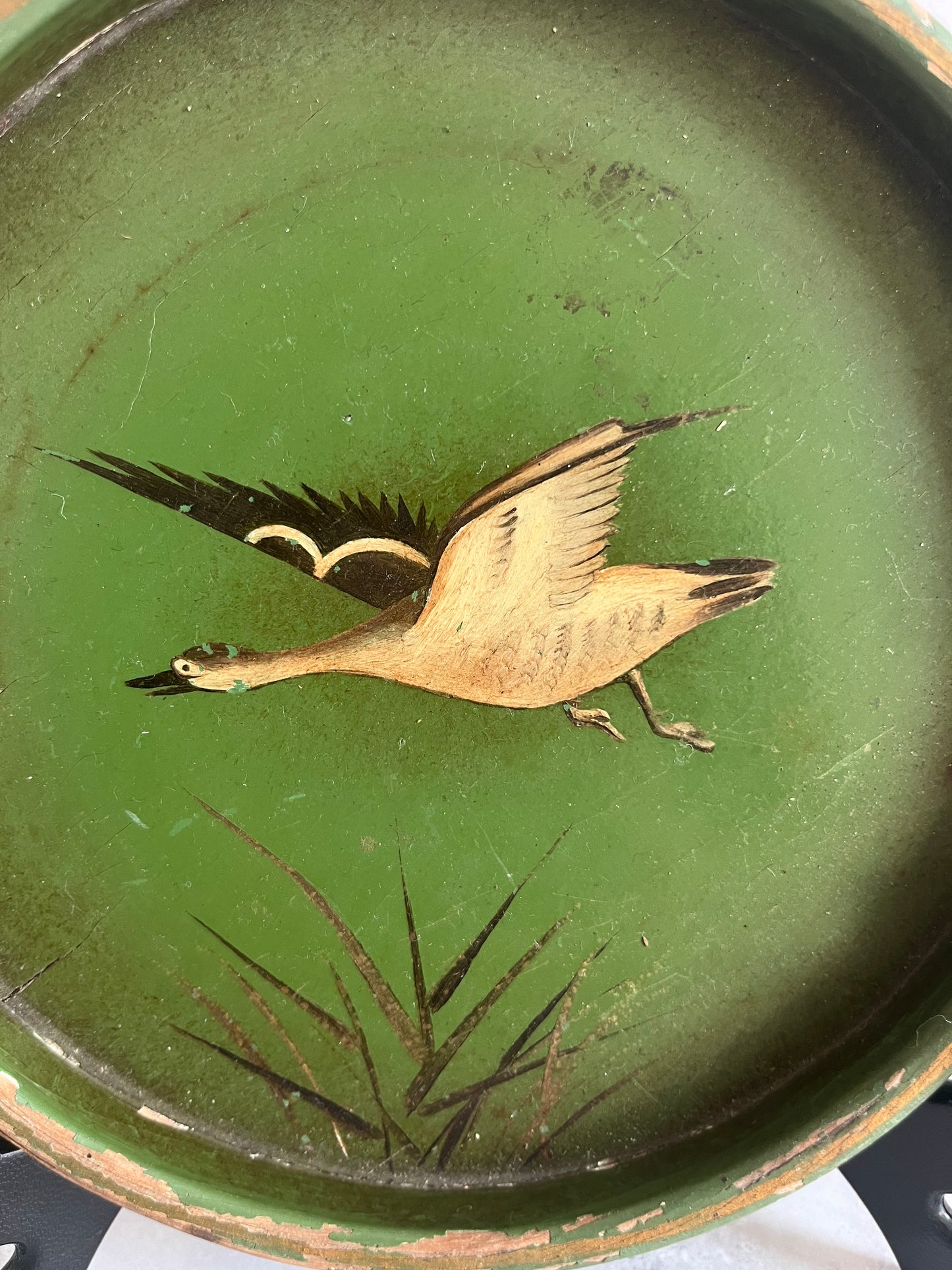 Vintage Lord Robert’s Workshops Dark Green Wooden Tray Flying Goose Design