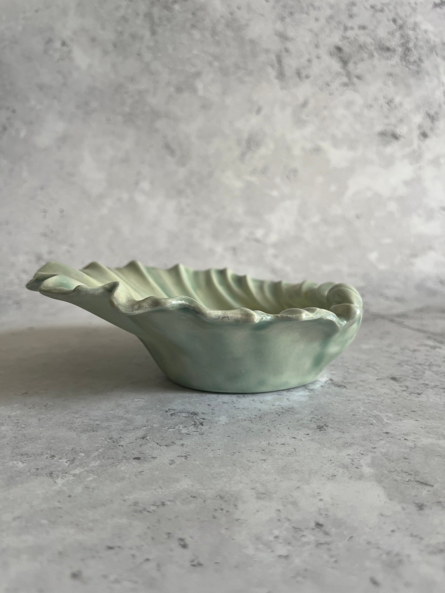 Studio Pottery Pale Green Iridescent Shell Shaped Bon Bon Dish