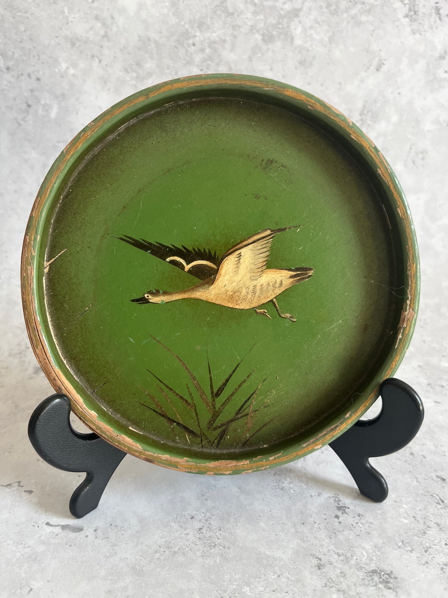 Vintage Lord Robert’s Workshops Dark Green Wooden Tray Flying Goose Design