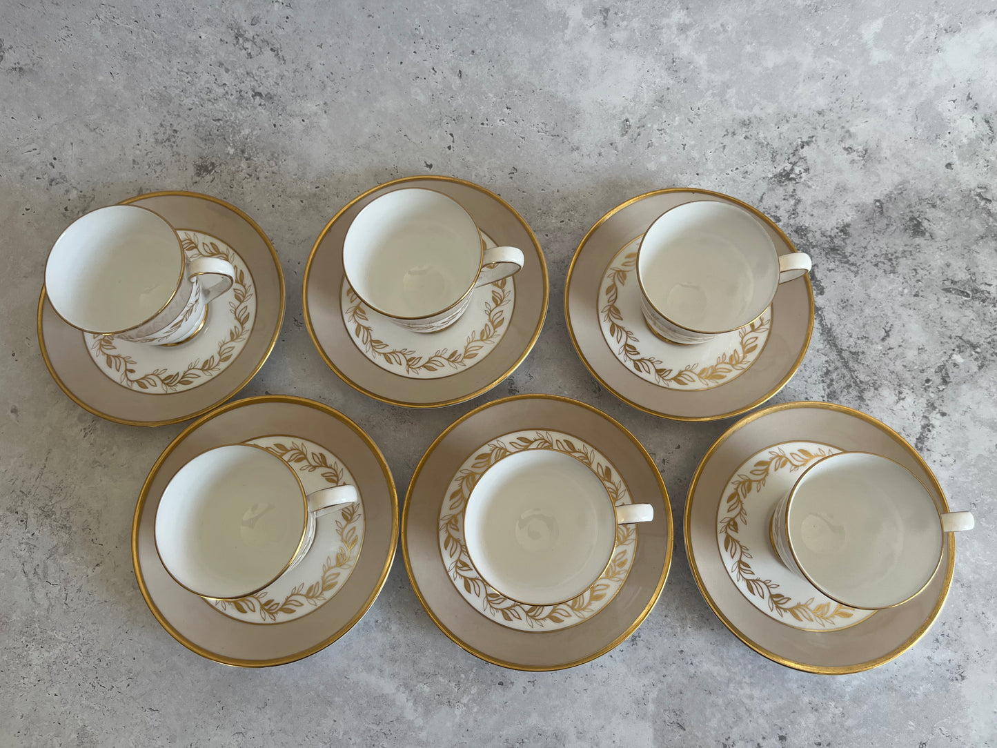 Tuscan Fine English Bone China Set Of Six Teacup & Saucers Strathmore Gilt Pattern
