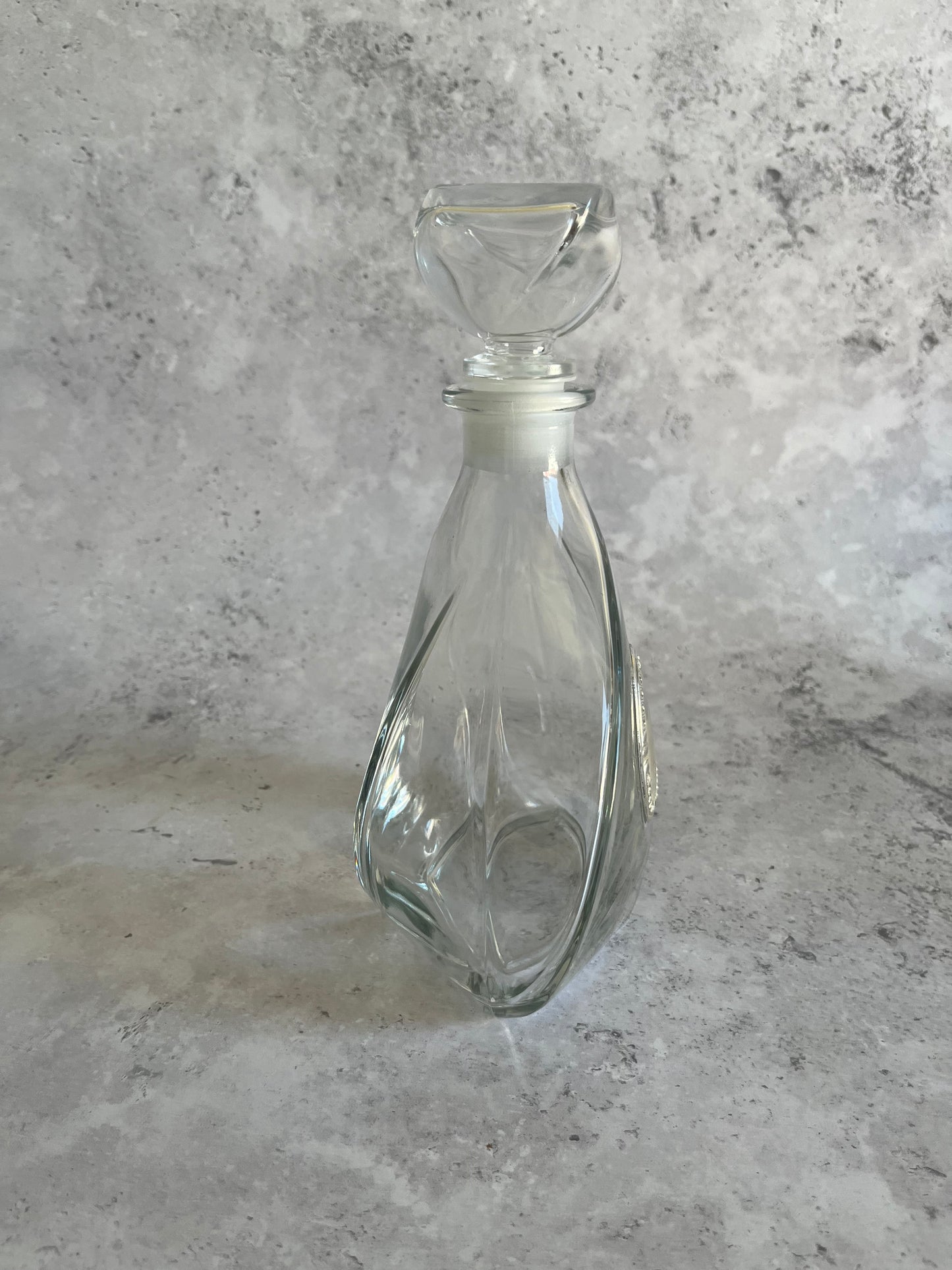 French Twisted Clear Glass Decanter Vintage Set With Six Twisted Stem Glasses Each With Silver Plated Detail