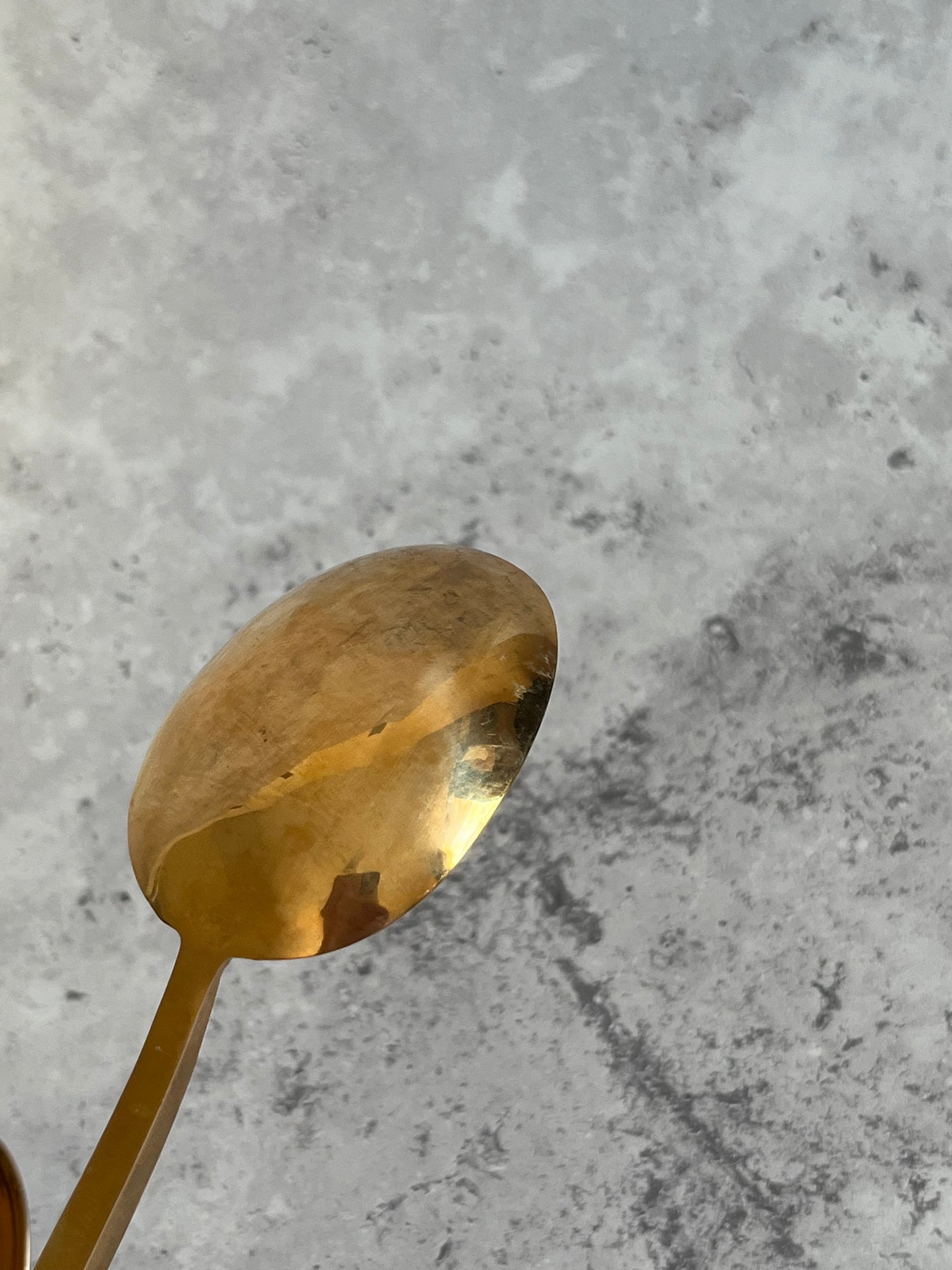Vintage 1970’s Thai Gold Tone Table Spoons Set Of Six Angular Design