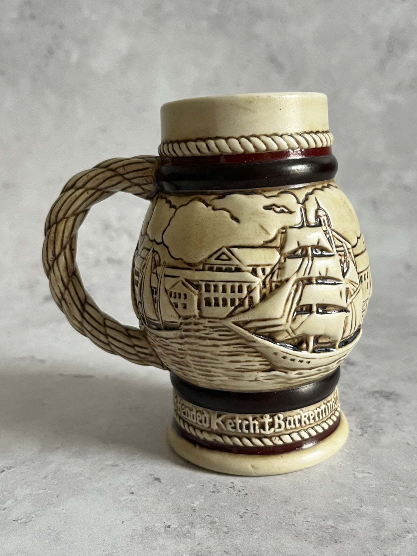 Avon Brazilian Handcrafted Stein Nautical Theme Rope Styled Handle 1982 Small Tankard