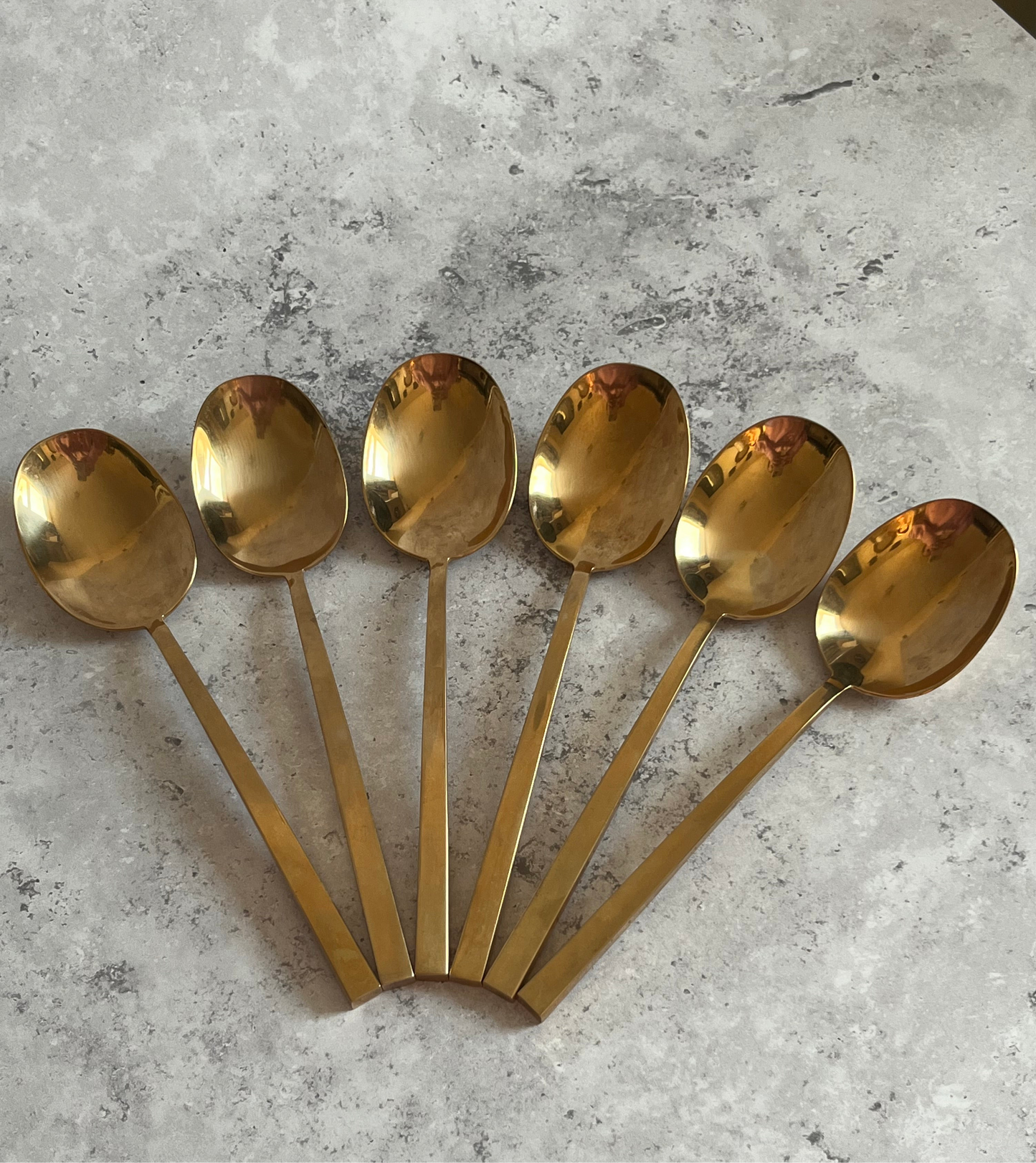 Vintage 1970’s Thai Gold Tone Table Spoons Set Of Six Angular Design
