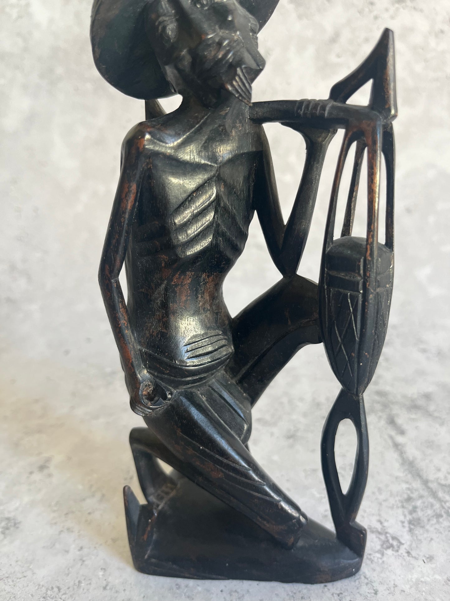 Hand Carved Wooden Asian Figurine Male Rice Farmer Ornament
