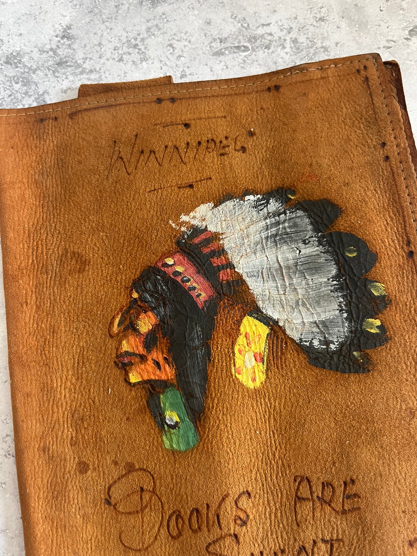 Vintage Hand Painted Native American Art Book Cover Including Bookmark