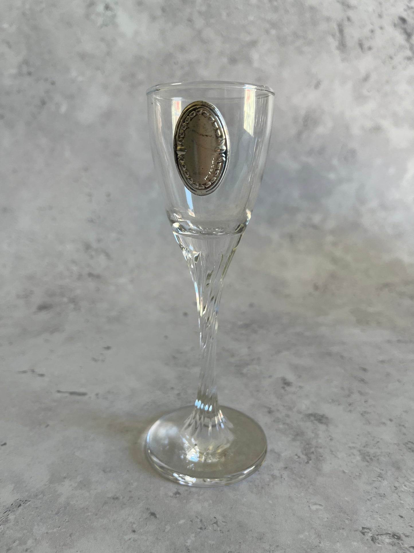 French Twisted Clear Glass Decanter Vintage Set With Six Twisted Stem Glasses Each With Silver Plated Detail