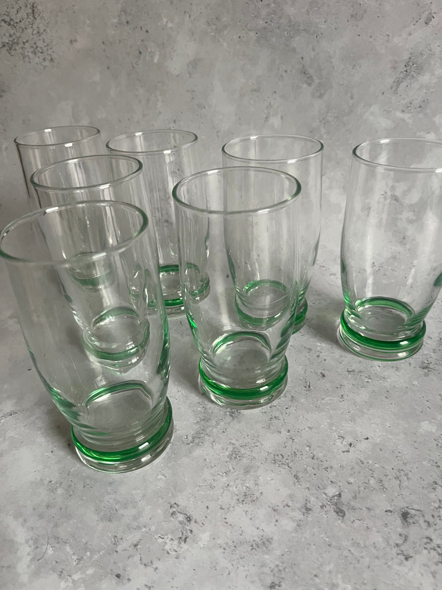 Vintage French Set Of 7 Green Water Glasses Tumblers 13cm High