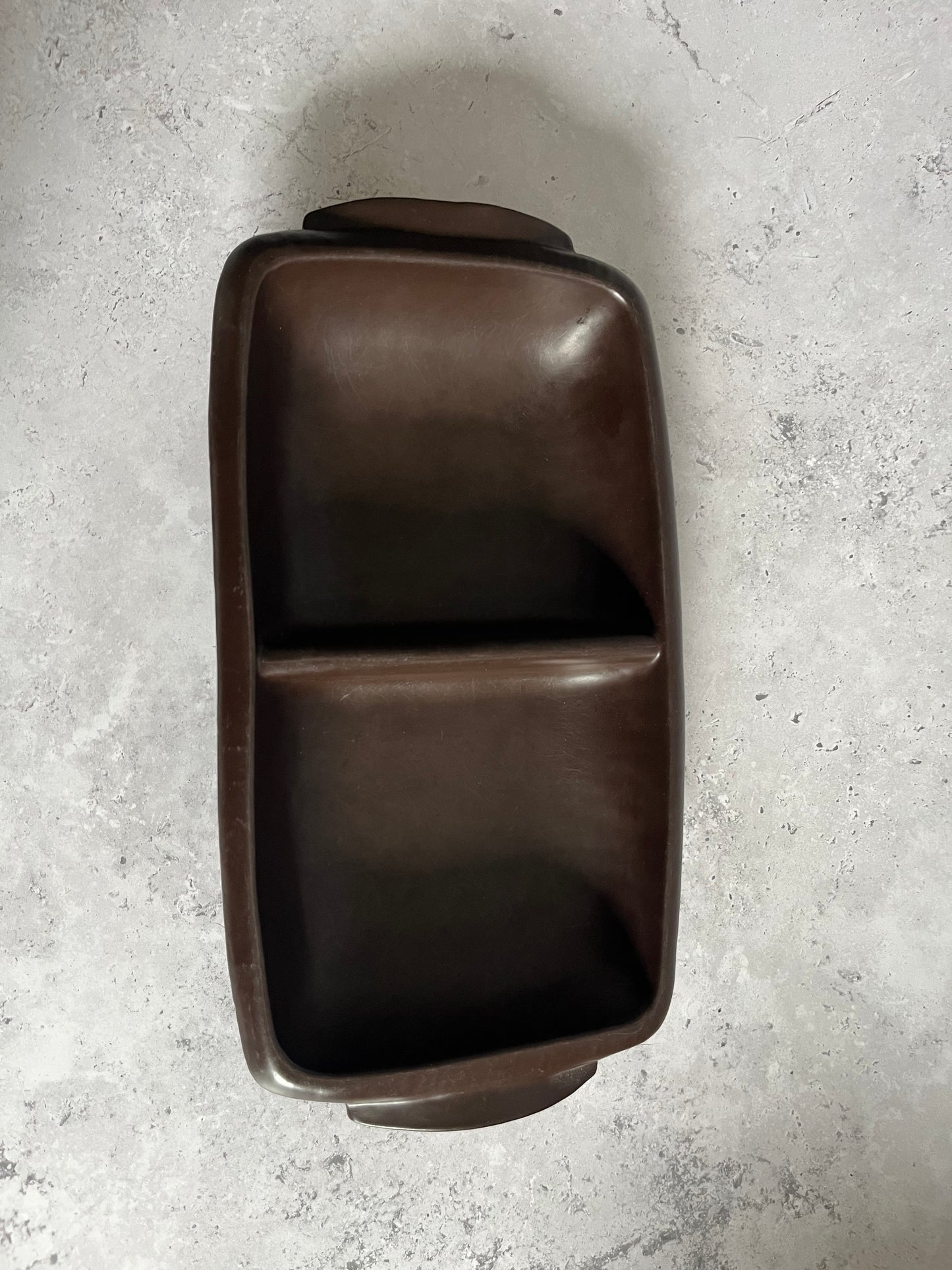 Honiton Pottery Dark Brown Sectioned Serving Dish Double Handled Serving Dish Ridged Detail