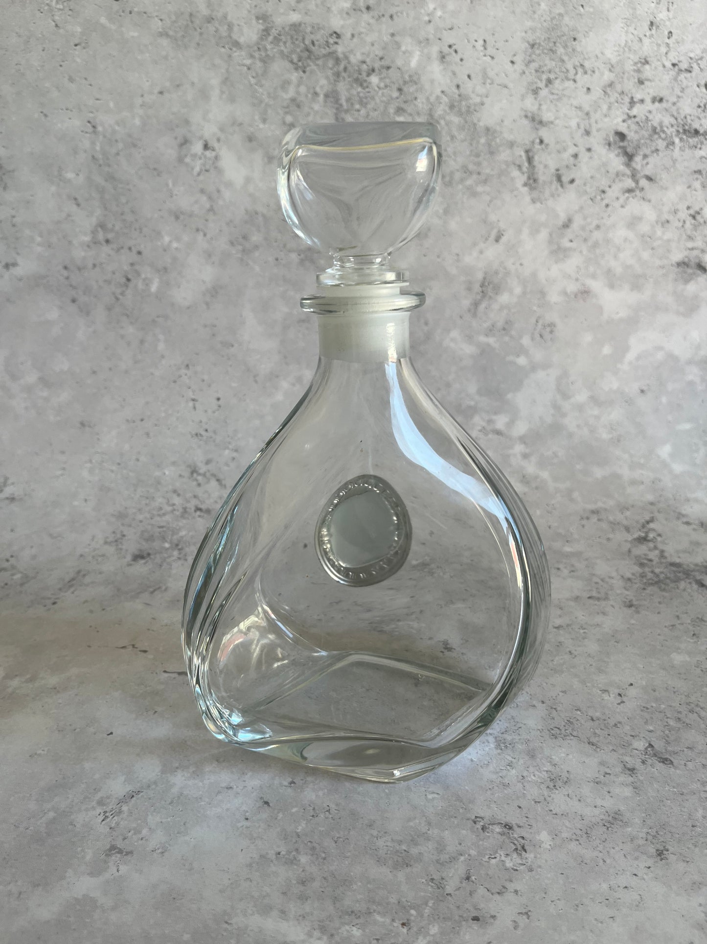 French Twisted Clear Glass Decanter Vintage Set With Six Twisted Stem Glasses Each With Silver Plated Detail