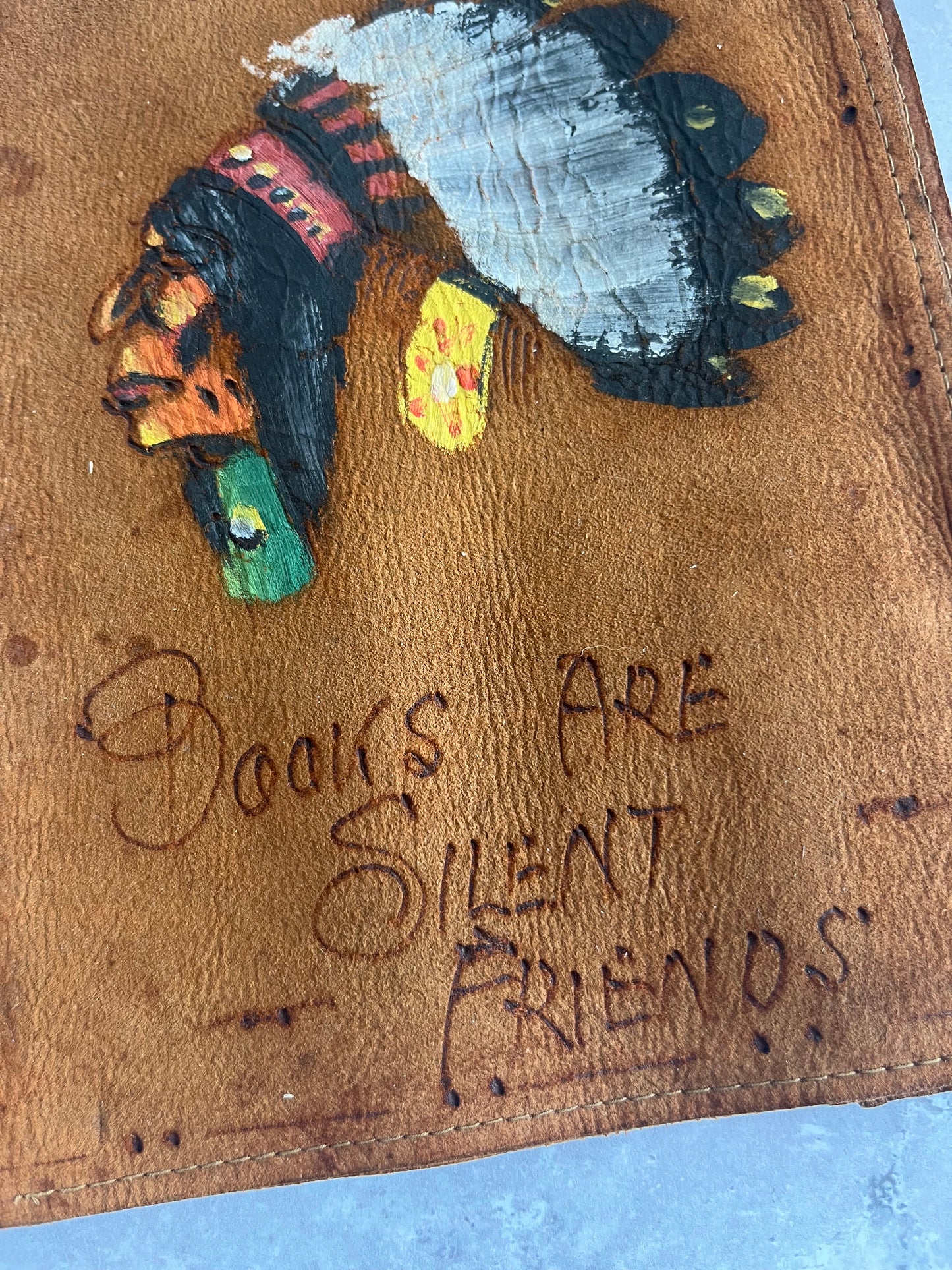 Vintage Hand Painted Native American Art Book Cover Including Bookmark