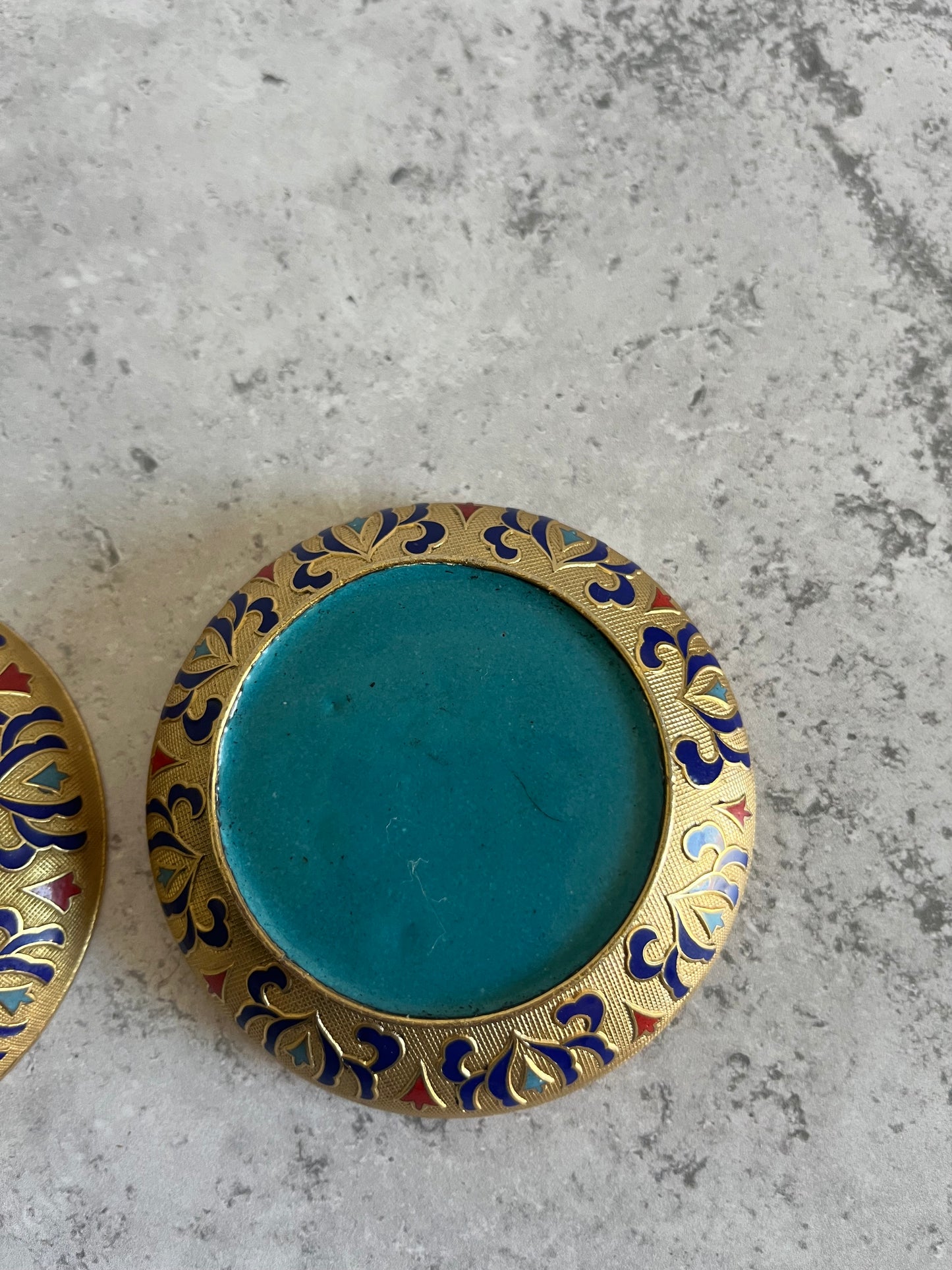 Floral Patterned Cloisonné Enamel Gold Tone Lidded Trinket Dish Vintage Asian Jewellery Dish