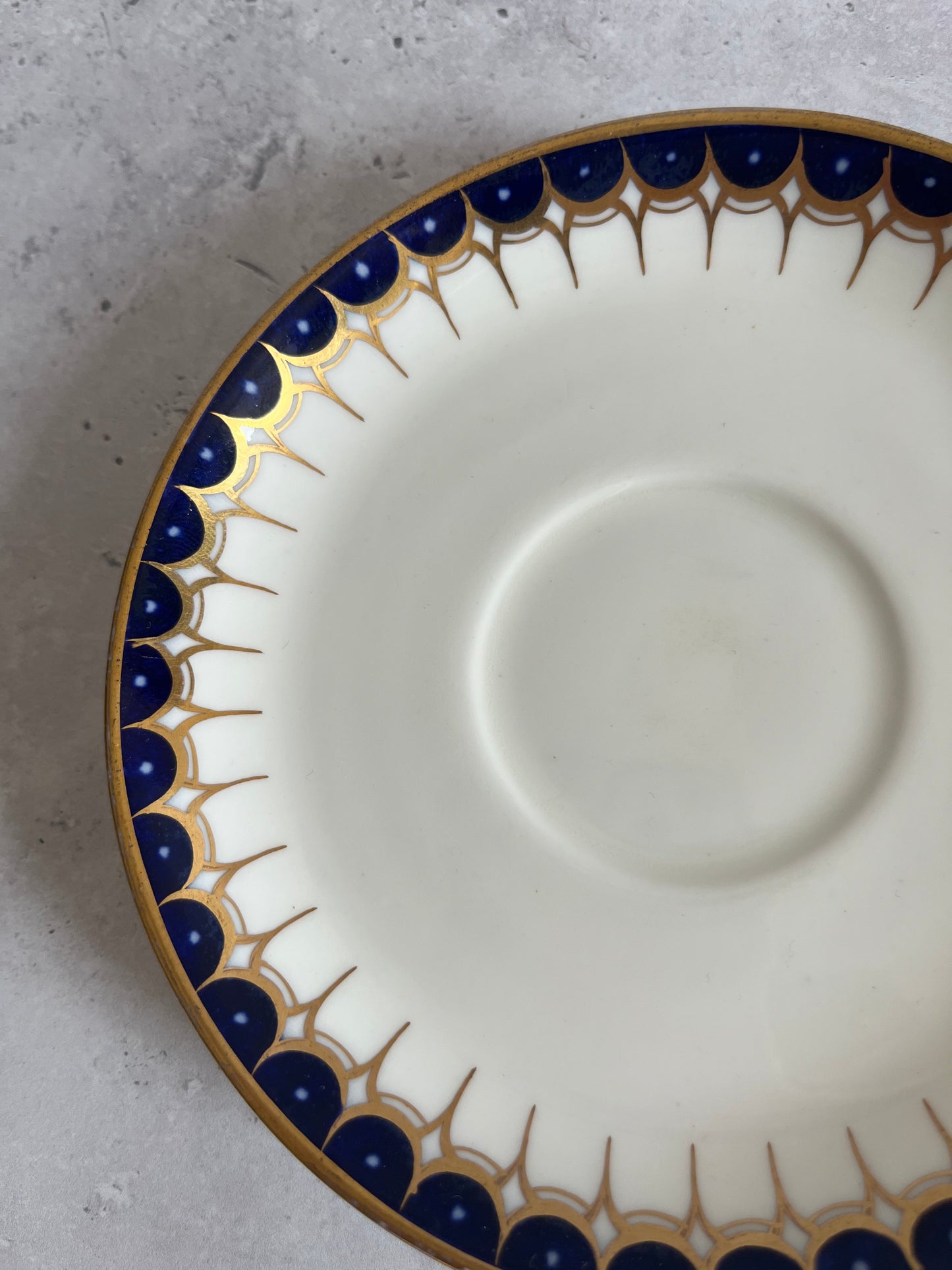 Antique Wedgwood Y1863 Pair Of Tea Cups & Saucers Hand Painted Cobalt Blue Gold Pattern C 1900s