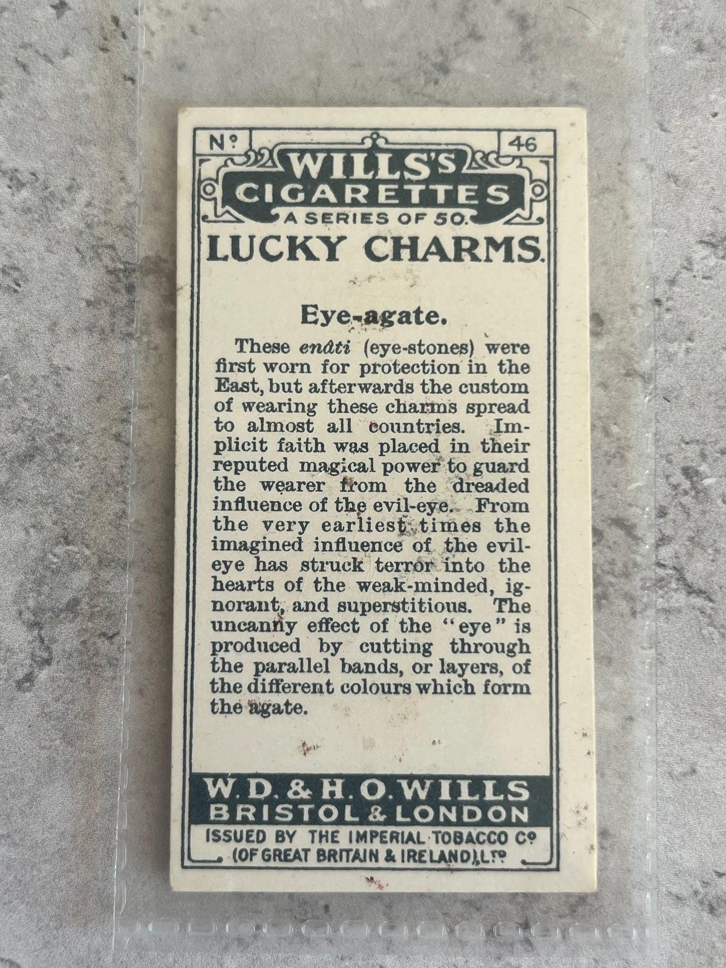 Wills Cigarettes Lucky Charms Cigarette Card No.46 Eye-agate