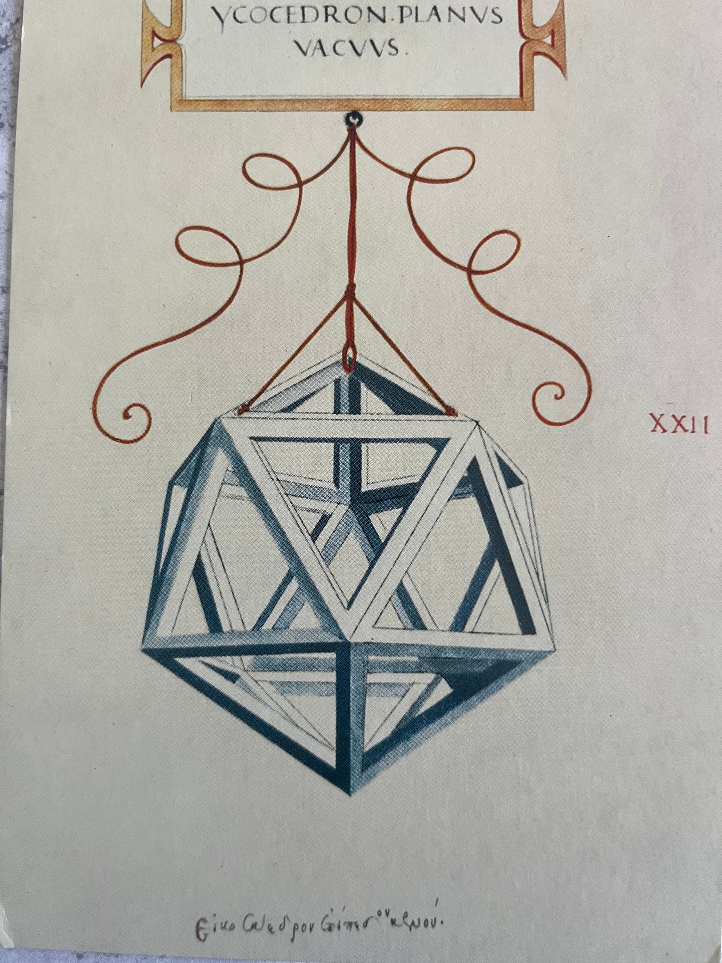 Leonardo Da Vinci Icosahedron Shape Art Postcard Divine Proportion Illustration