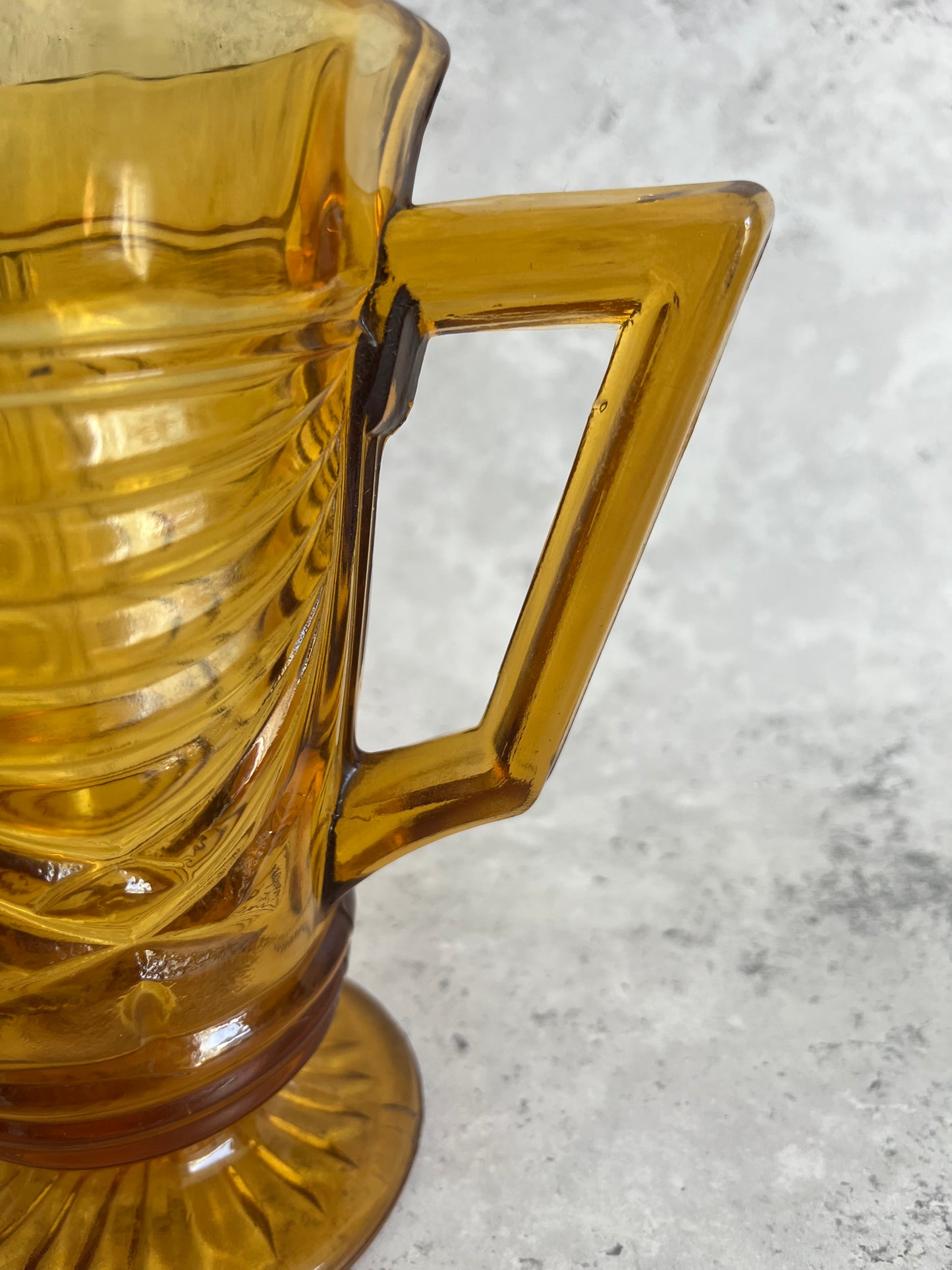 Sowerby Pressed Amber Glass Water Jug Art Deco Pitcher 1930’s Glassware