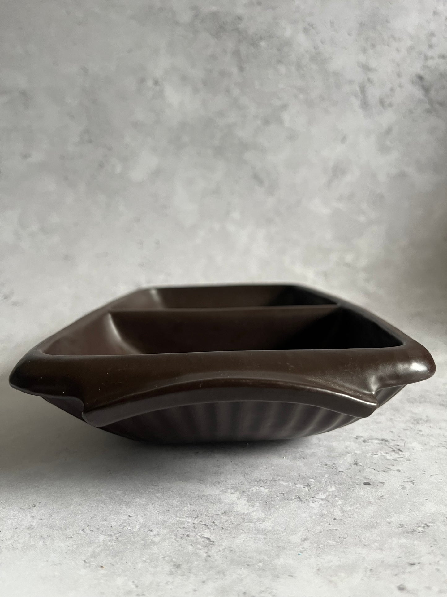 Honiton Pottery Dark Brown Sectioned Serving Dish Double Handled Serving Dish Ridged Detail