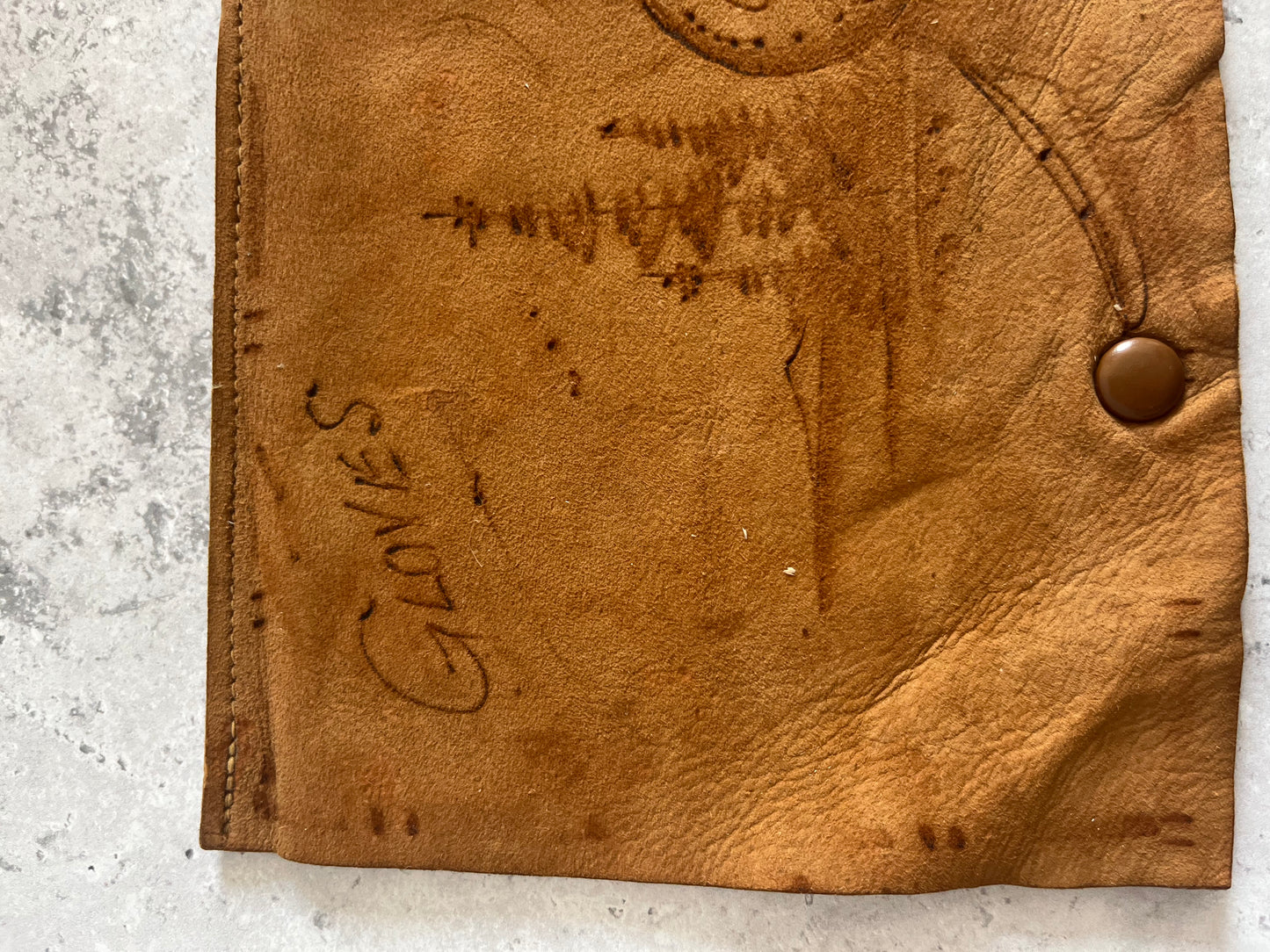 Vintage Hand Painted Native American Design Leather Glove Case
