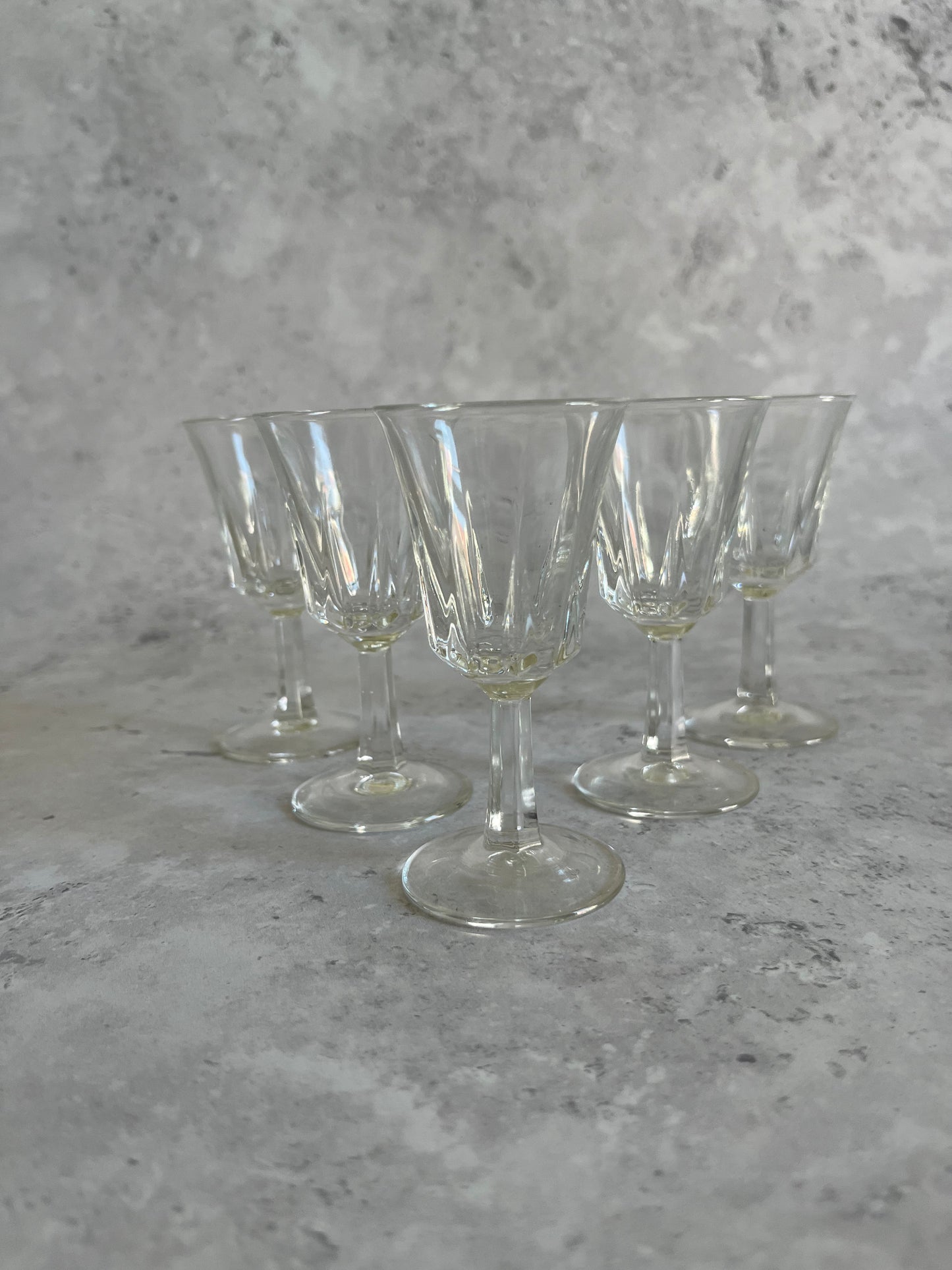 Set of Five Vintage Liqueur Glasses - French Cordial Glasses - Patterned Glass Set