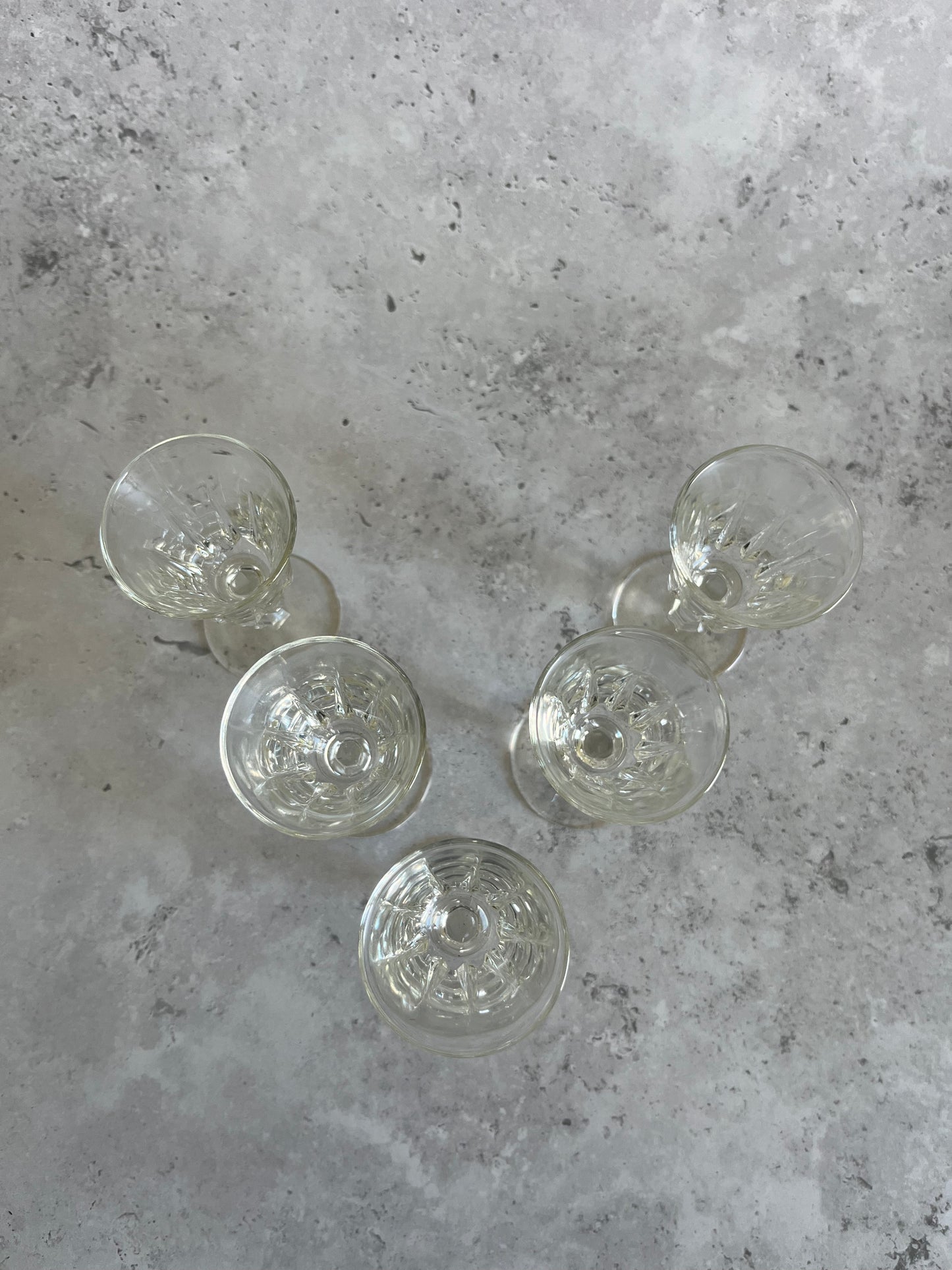 Set of Five Vintage Liqueur Glasses - French Cordial Glasses - Patterned Glass Set