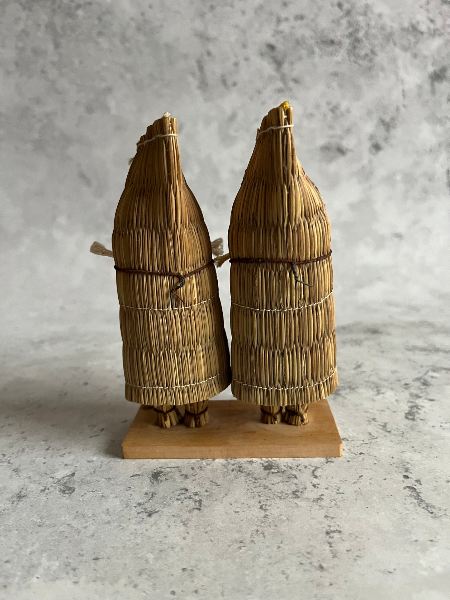 Vintage Yukinko Snow Child Kokeshi Doll Pair With Straw Minomushi Japanese Ornament