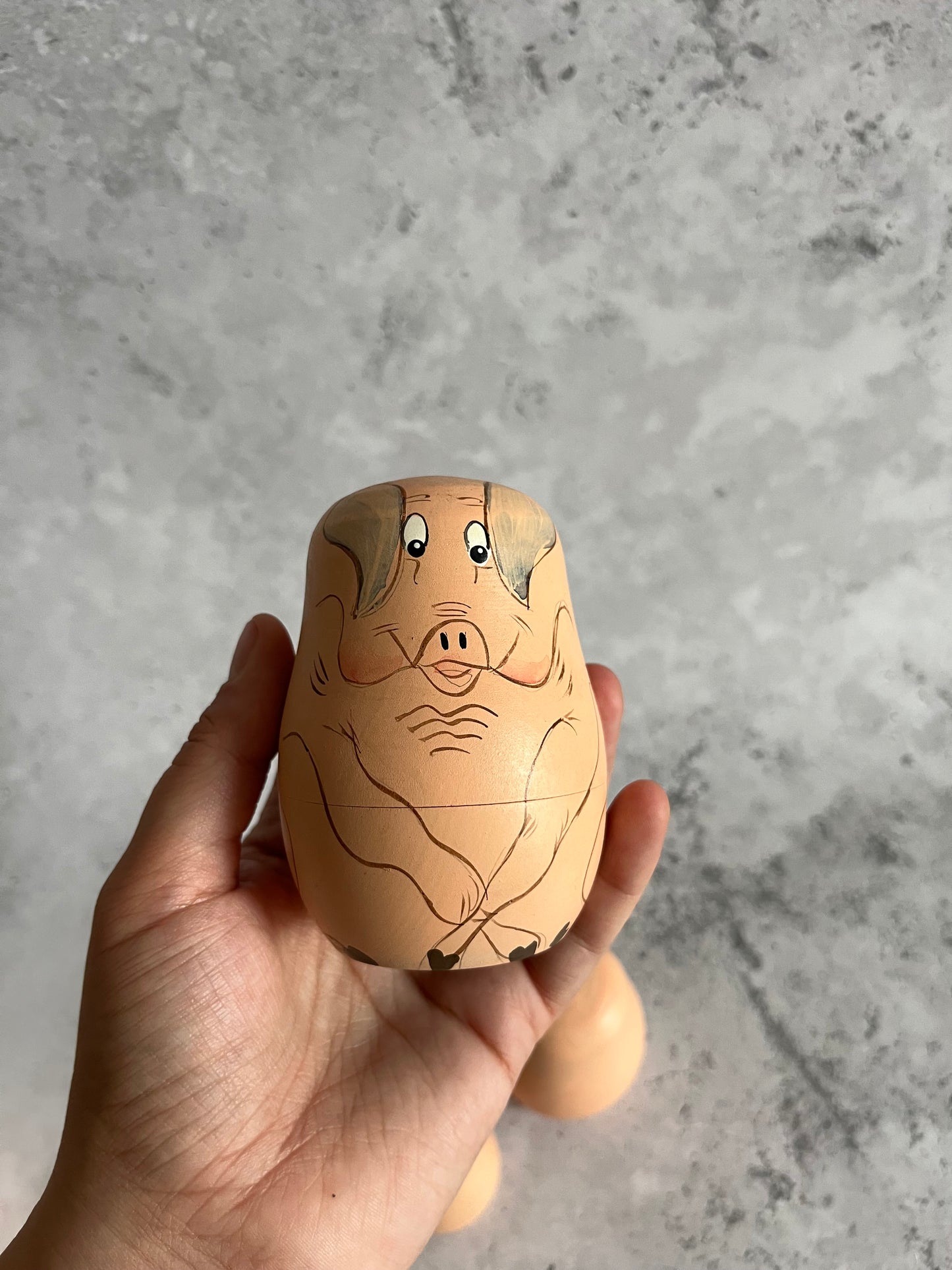 Vintage Hand-Painted Wooden Pig Themed Nesting Dolls Set Of 5 Animal Themed Ornaments
