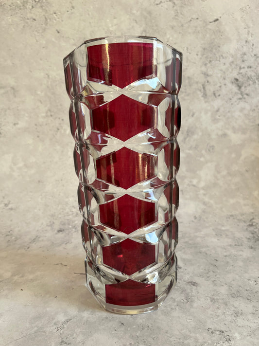 Vintage Luminarc Windsor Rubis Glass Vase 24cm H Retro 1970’s Style