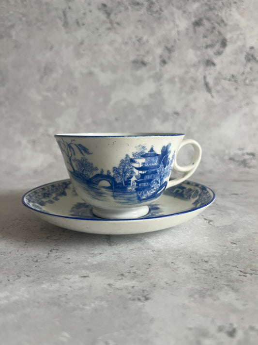 Grimwade Atlas China Blue Willow Pattern Teacup & Saucer 1930s Transferware