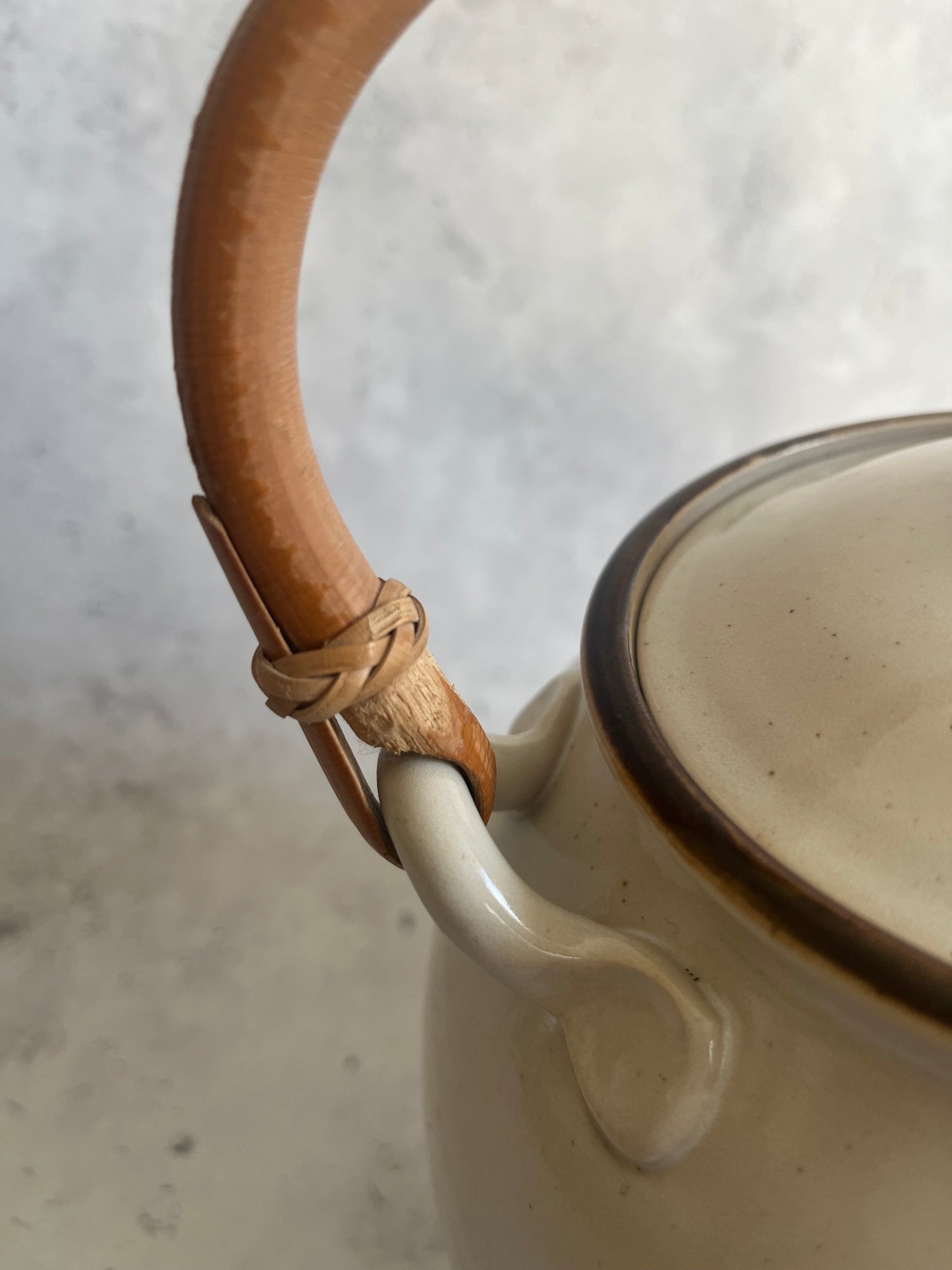 Vintage Asian Style Large Hand Painted Teapot Bamboo Handle